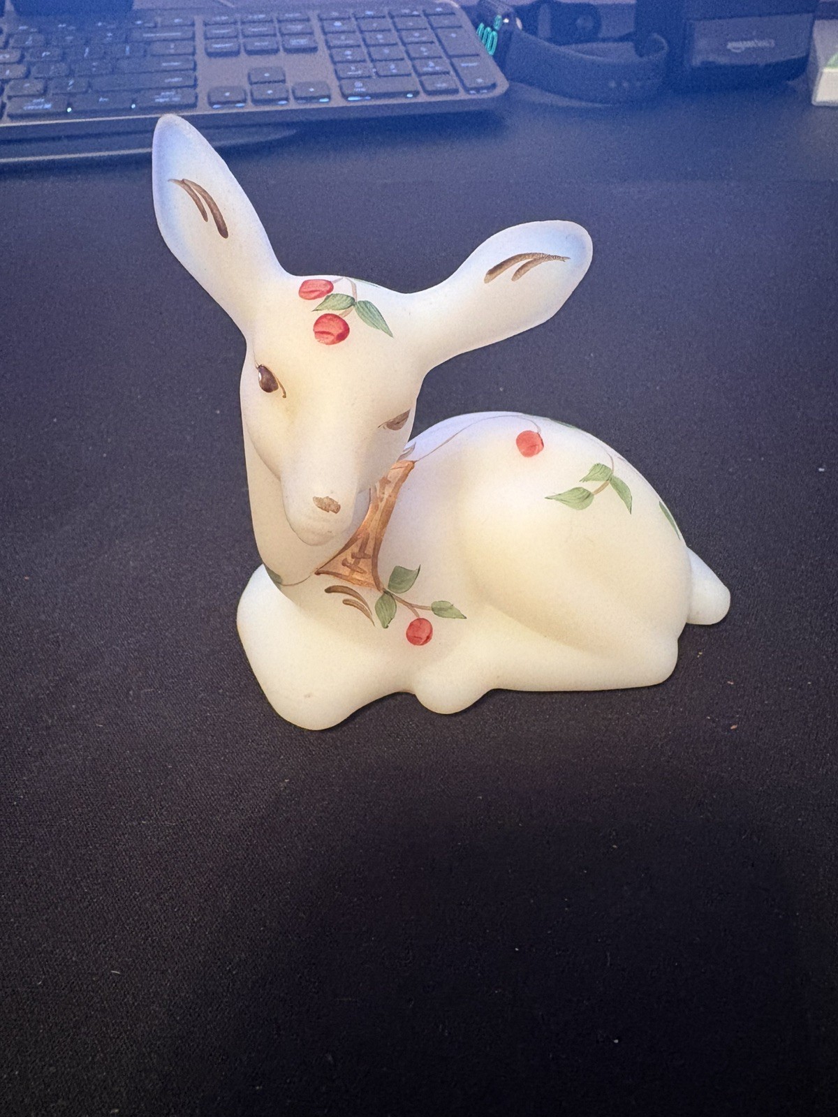Fenton Art Glass Twining Berries #5160JX Christmas Fawn Hand Painted from 1998 Fenton Art Glass Twining Berries #5160JX Christmas Fawn Hand Painted from 1998
