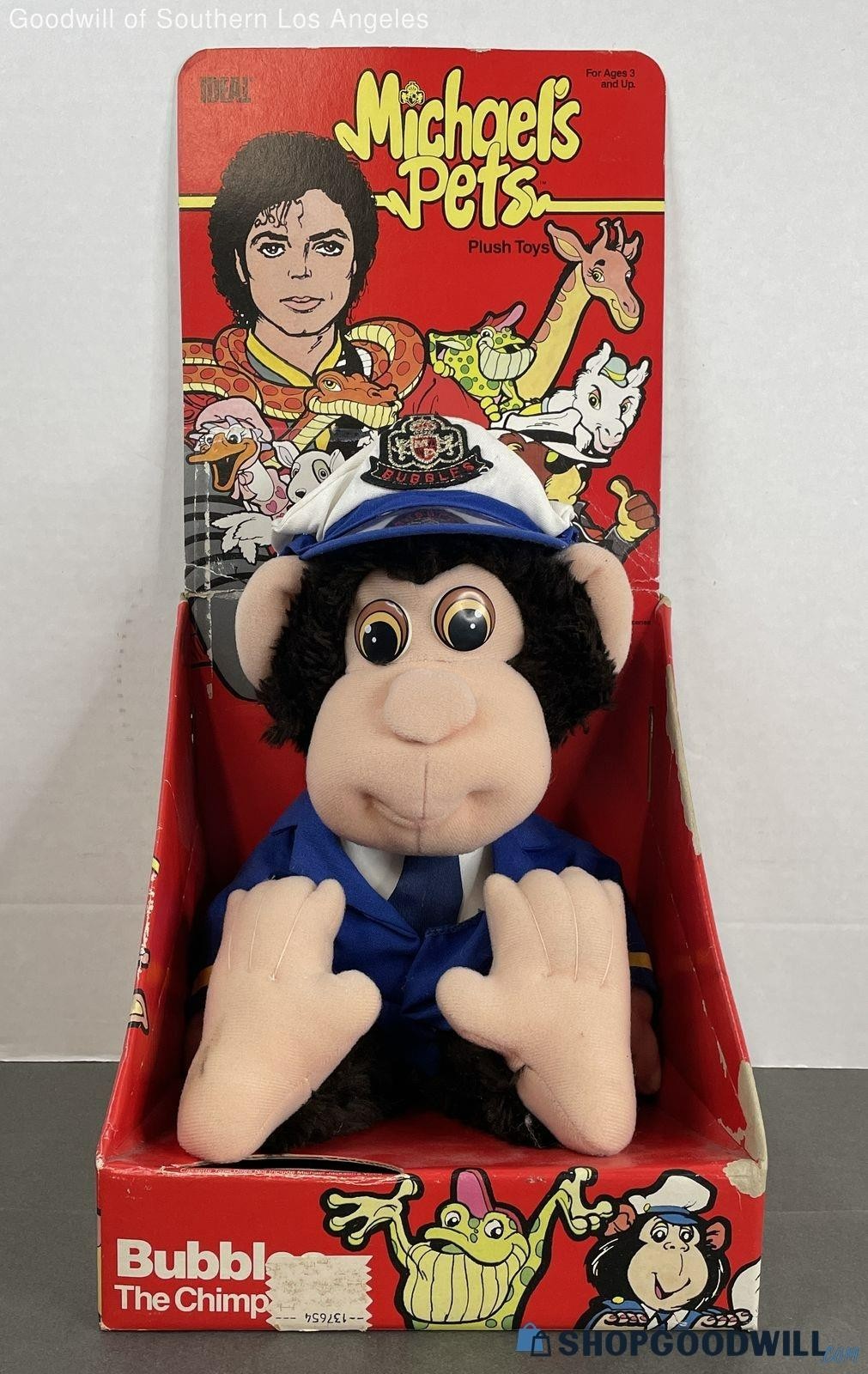 Vintage 1987 Ideal Michael\'s Pets Bubbles The Chimp Plush Toy in Original Box Vintage 1987 Ideal Michael\'s Pets Bubbles The Chimp Plush Toy in Original Box