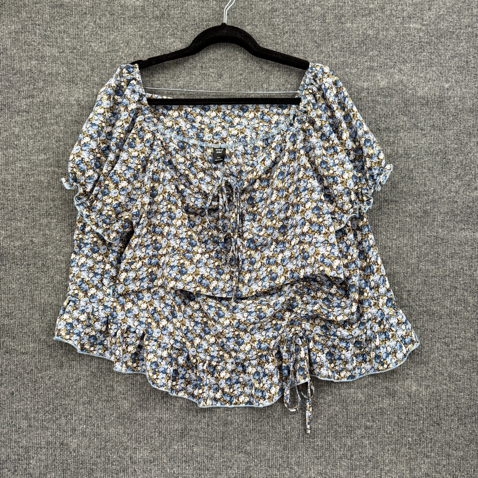 Shein Curve Womens Floral Skirt Set Size 3XL Blue Crop Top Mini Skirt Ruffle Shein Curve Womens Floral Skirt Set Size 3XL Blue Crop Top Mini Skirt Ruffle