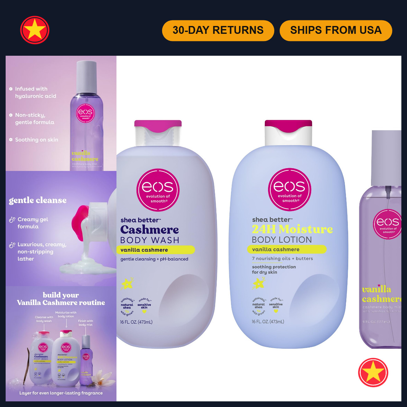Essentials Bundle: Vanilla Cashmere Body Wash, Mist & Lotion Set - Hydrating Ski Essentials Bundle: Vanilla Cashmere Body Wash, Mist & Lotion Set - Hydrating Ski