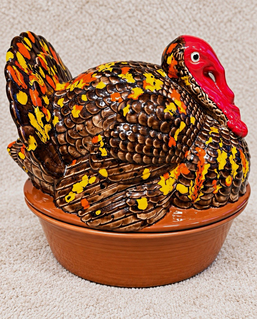 This is a vintage ceramic turkey cookie jar, candy dish, or seasonal centerpiece This is a vintage ceramic turkey cookie jar, candy dish, or seasonal centerpiece