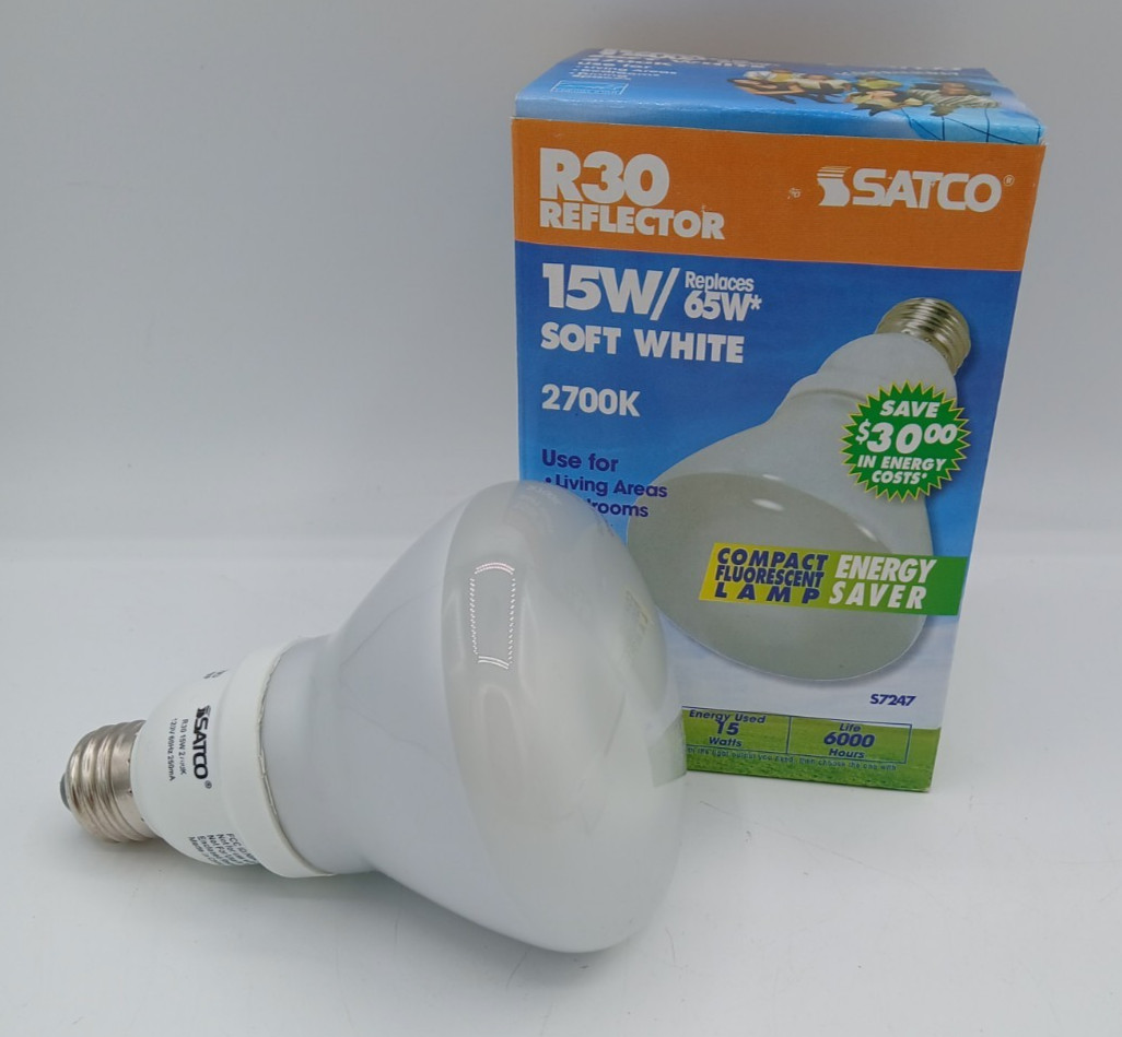 SATCO S7247 CFL Compact Fluorescent Lamp 65 Watt uses 15 Watt Eco-Friendly SATCO S7247 CFL Compact Fluorescent Lamp 65 Watt uses 15 Watt Eco-Friendly
