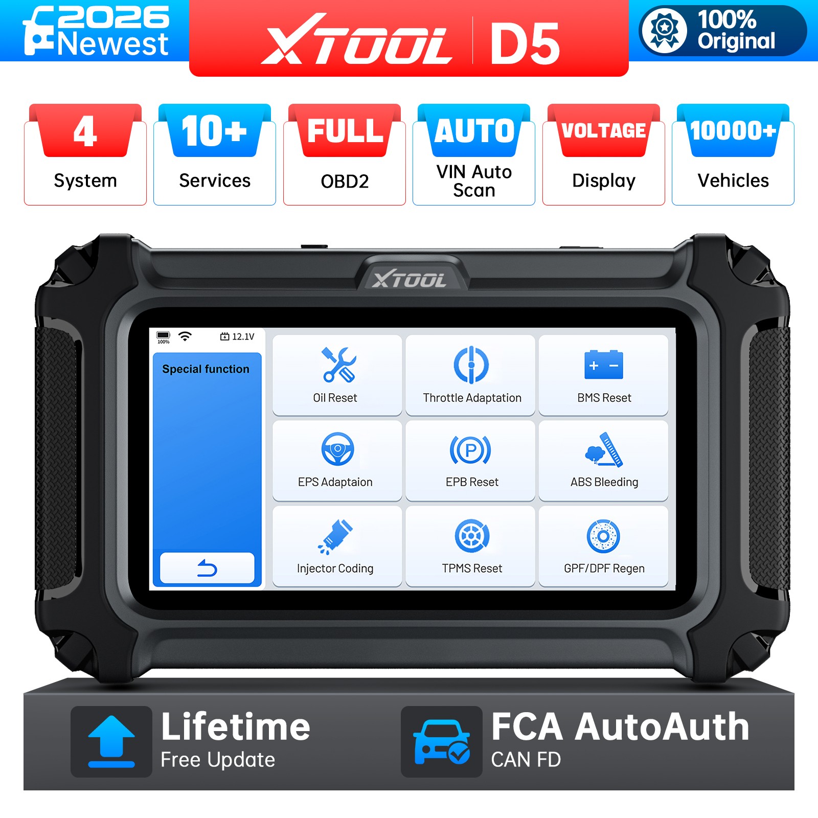 2026 XTOOL D5 OBD2 Scanner Engine ABS SRS Transmission Car Diagnostic Tool FCA