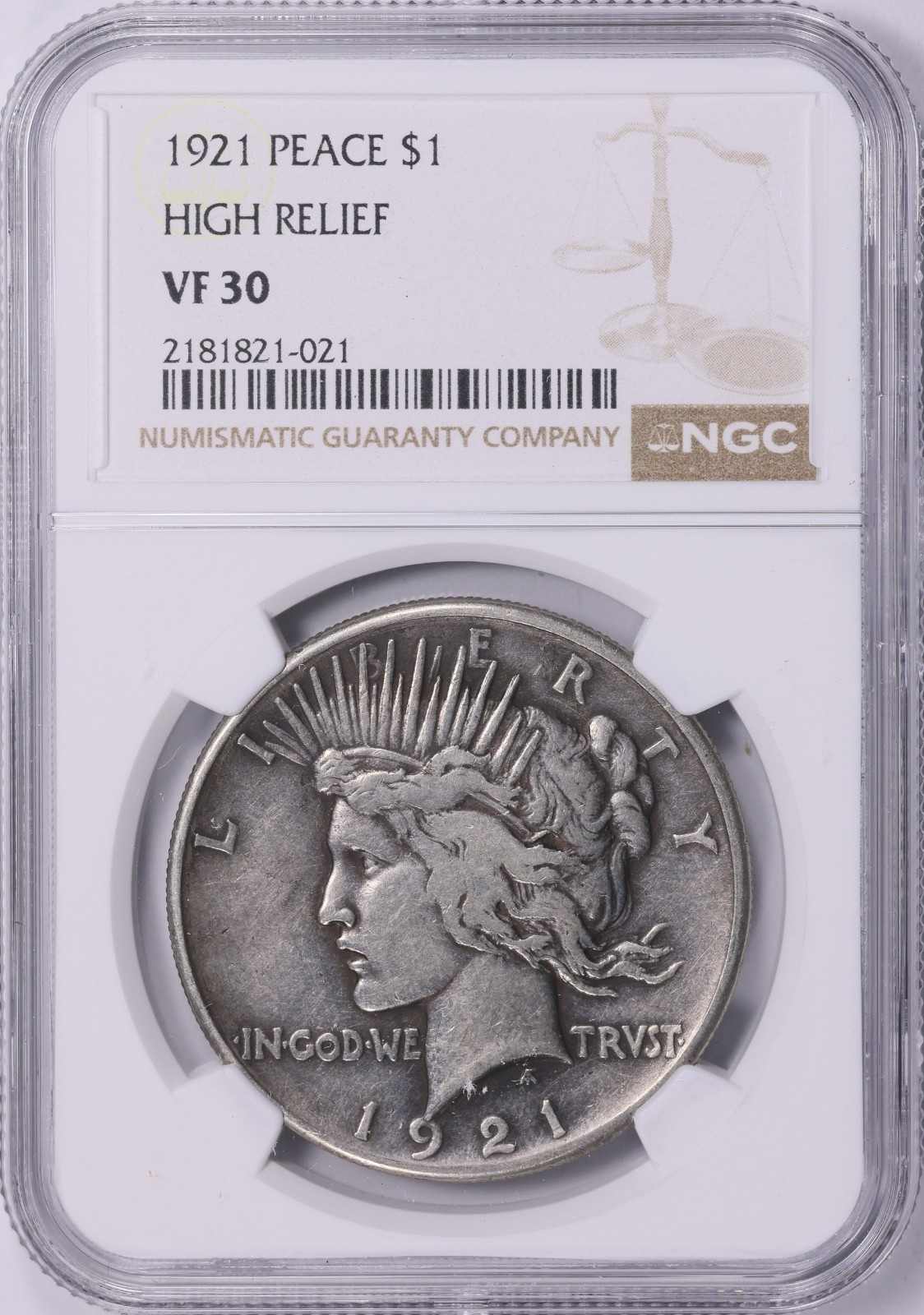 1921 High Relief Peace Dollar VF30 NGC - High Contrast \