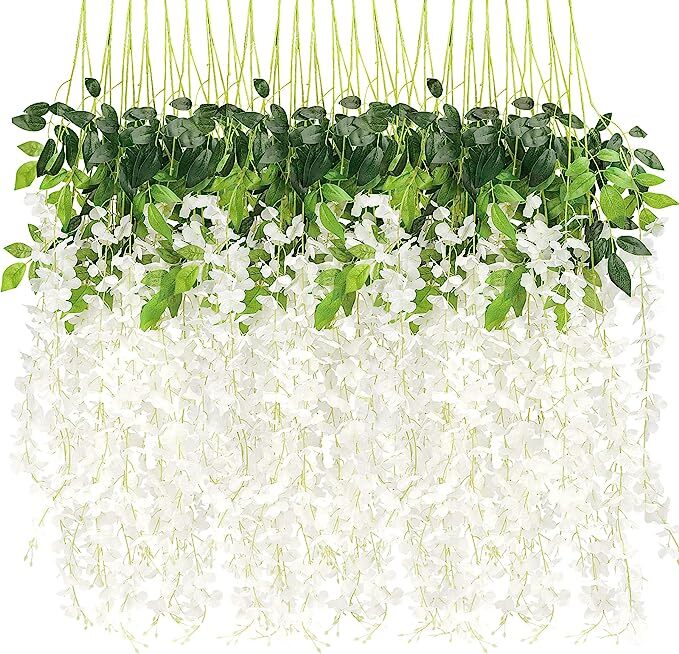 EZFLOWERY 12 Pack 3.6 Feet Artificial Wisteria Vine Hanging Flowers Garland Silk