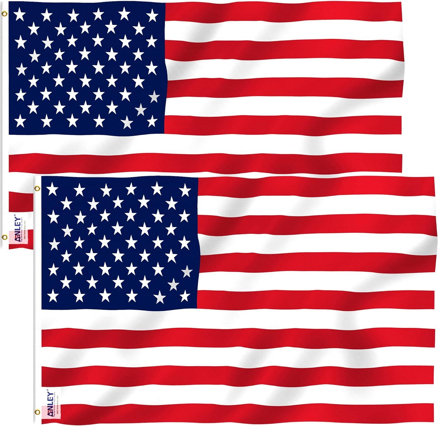 Anley Pack of 2 Fly Breeze 3x5 Foot American US Polyester Flag - USA Flags 