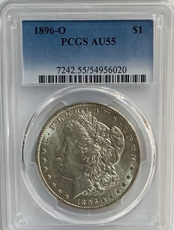 1896-O Morgan Silver Dollar $1 Coin - Certified PCGS AU55 - Rare Date in AU55 1896-O Morgan Silver Dollar $1 Coin - Certified PCGS AU55 - Rare Date in AU55