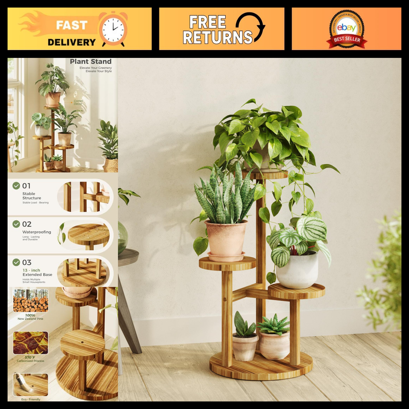 3-Tier Indoor Wood Plant Stand - Stylish Brown Shelf for Home Decor & Plants 3-Tier Indoor Wood Plant Stand - Stylish Brown Shelf for Home Decor & Plants