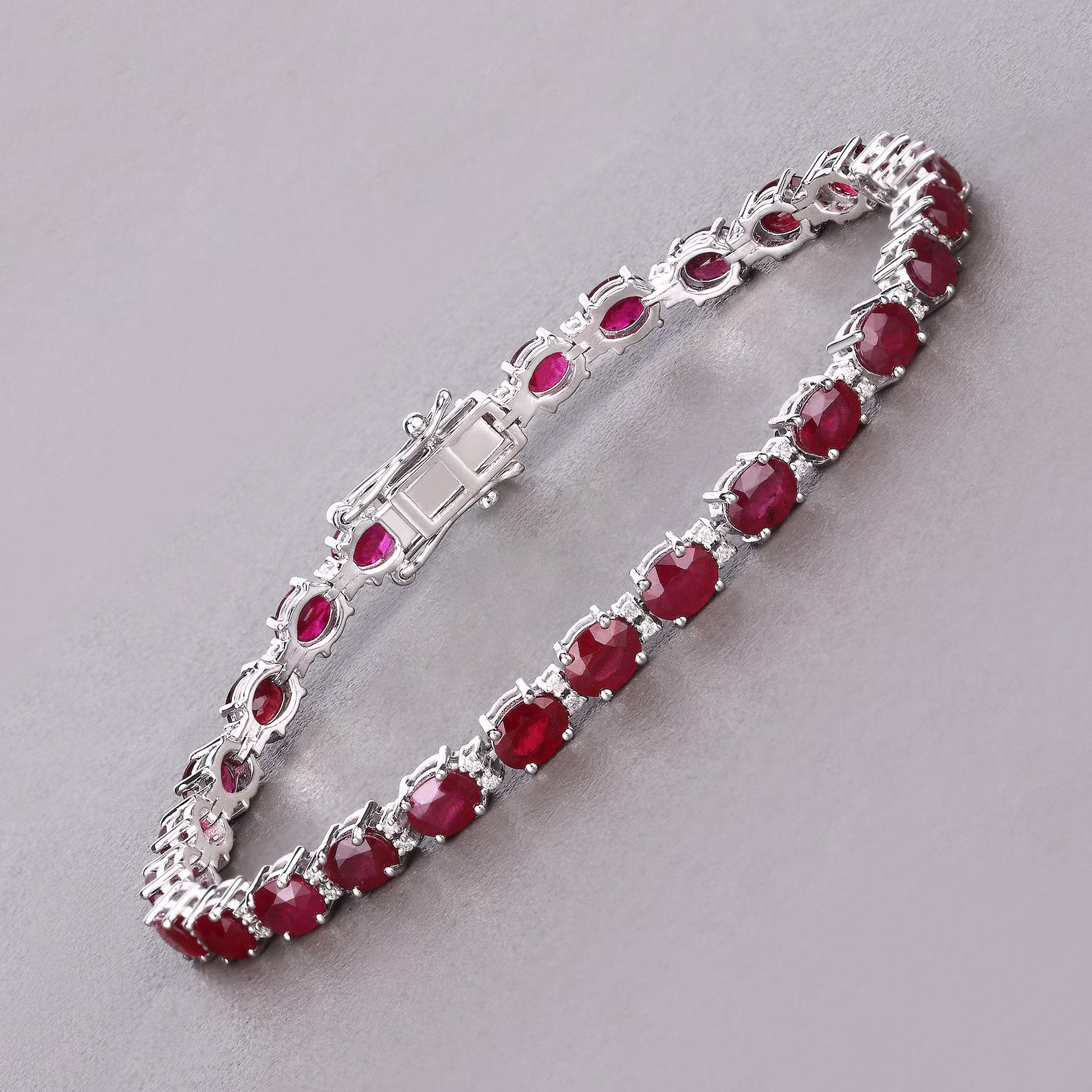 16.00 Ct Oval Cut Natural Ruby Diamond Tennis Bracelet 14k White Gold 7\ 16.00 Ct Oval Cut Natural Ruby Diamond Tennis Bracelet 14k White Gold 7\