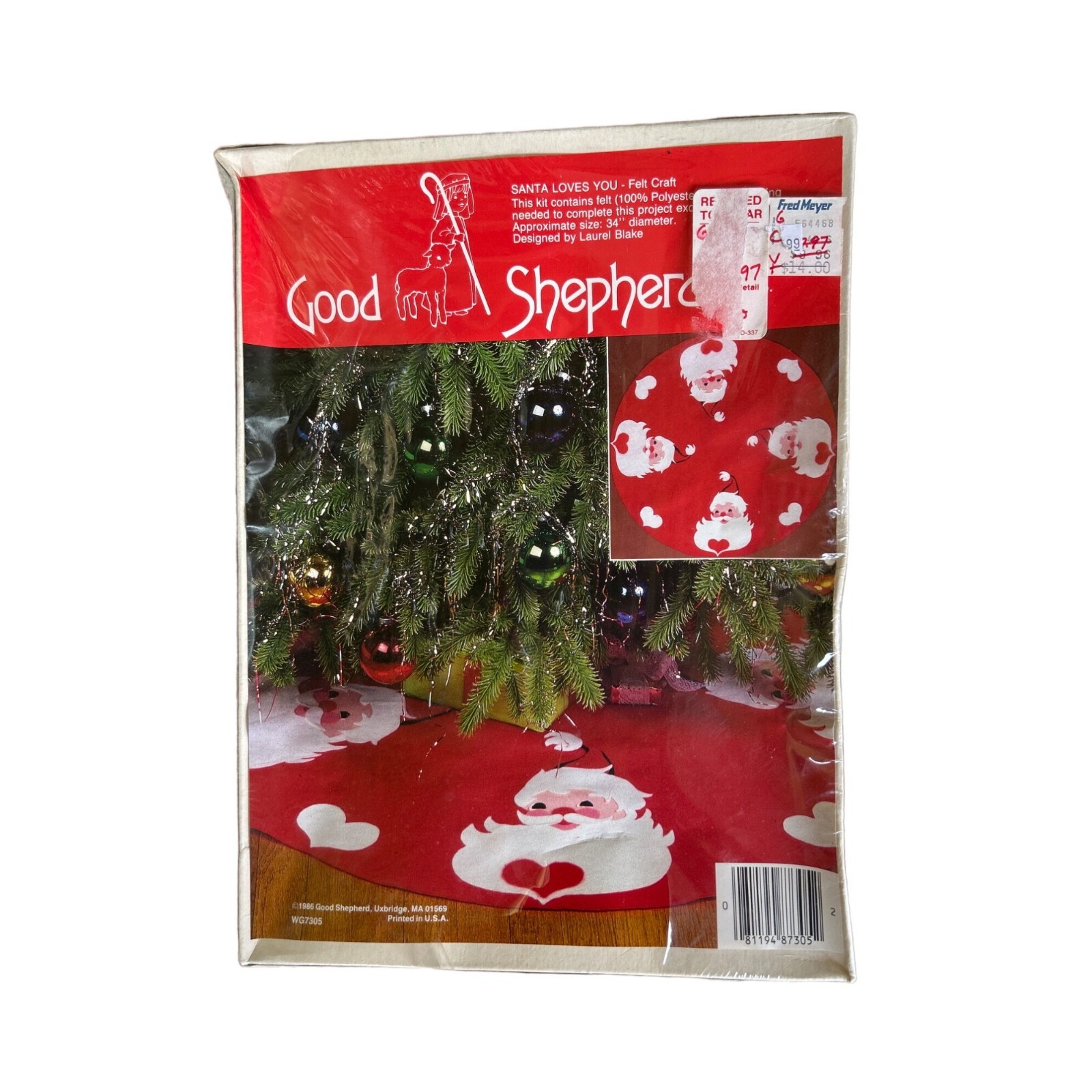 Vintage 1986 Good Shepherd Santa Trea Skirt Red White Heart Vintage 1986 Good Shepherd Santa Trea Skirt Red White Heart