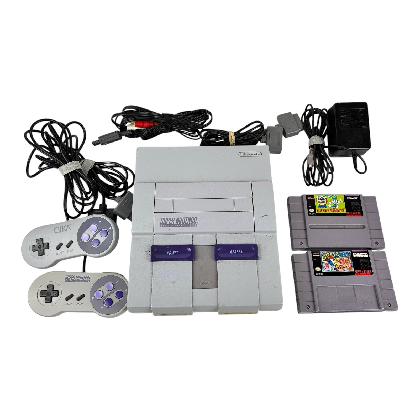Nintendo SNES SNS-001 Console 2 Controllers Cables 2 Games Tested Working