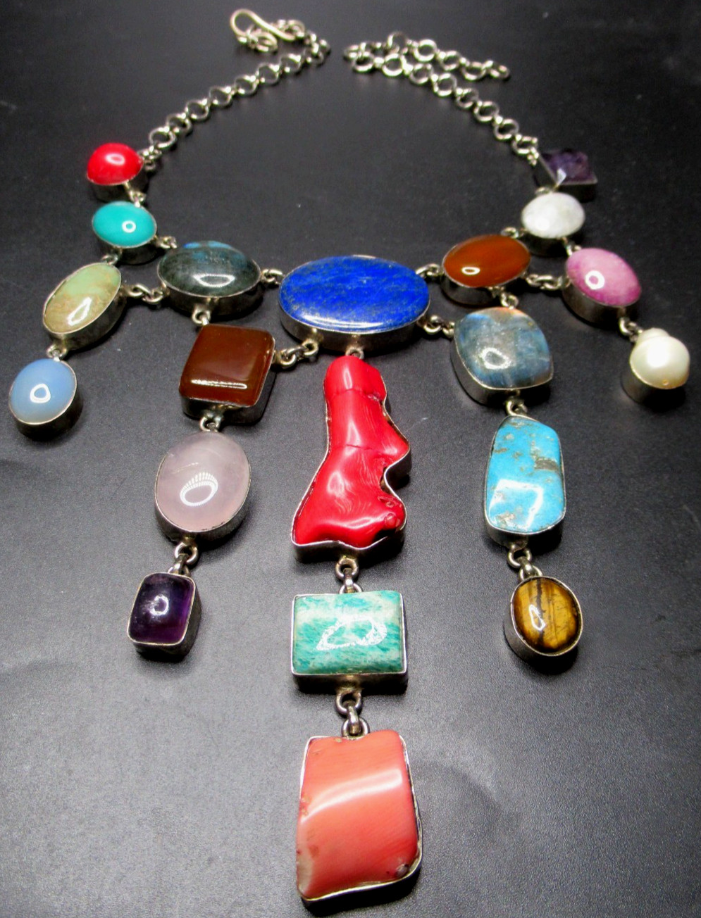 Gorgeous Genuine Gemstone Artisan Handcrafted Statement Necklace