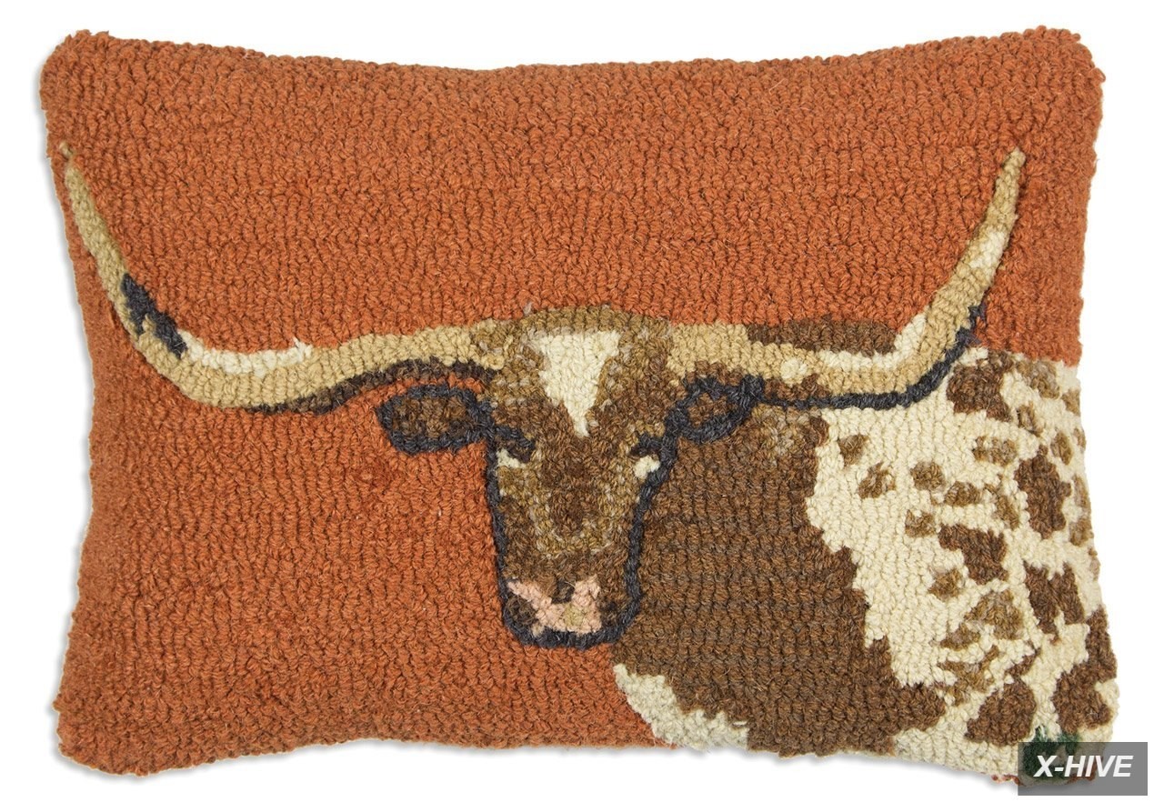 Throw Pillows 14 IN x 20 Chandler 4 Corners Artist-Designed Longhorn Steer Wool