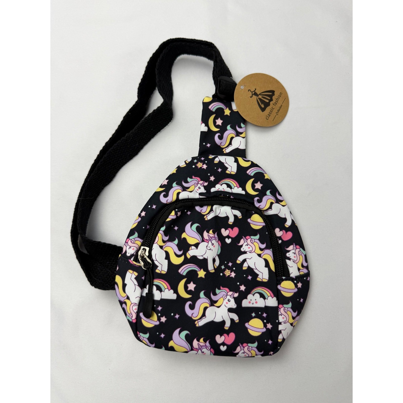 Classic Fashion Collection Unicorn Sling Bag Black Crossbody Backpack NWT Classic Fashion Collection Unicorn Sling Bag Black Crossbody Backpack NWT