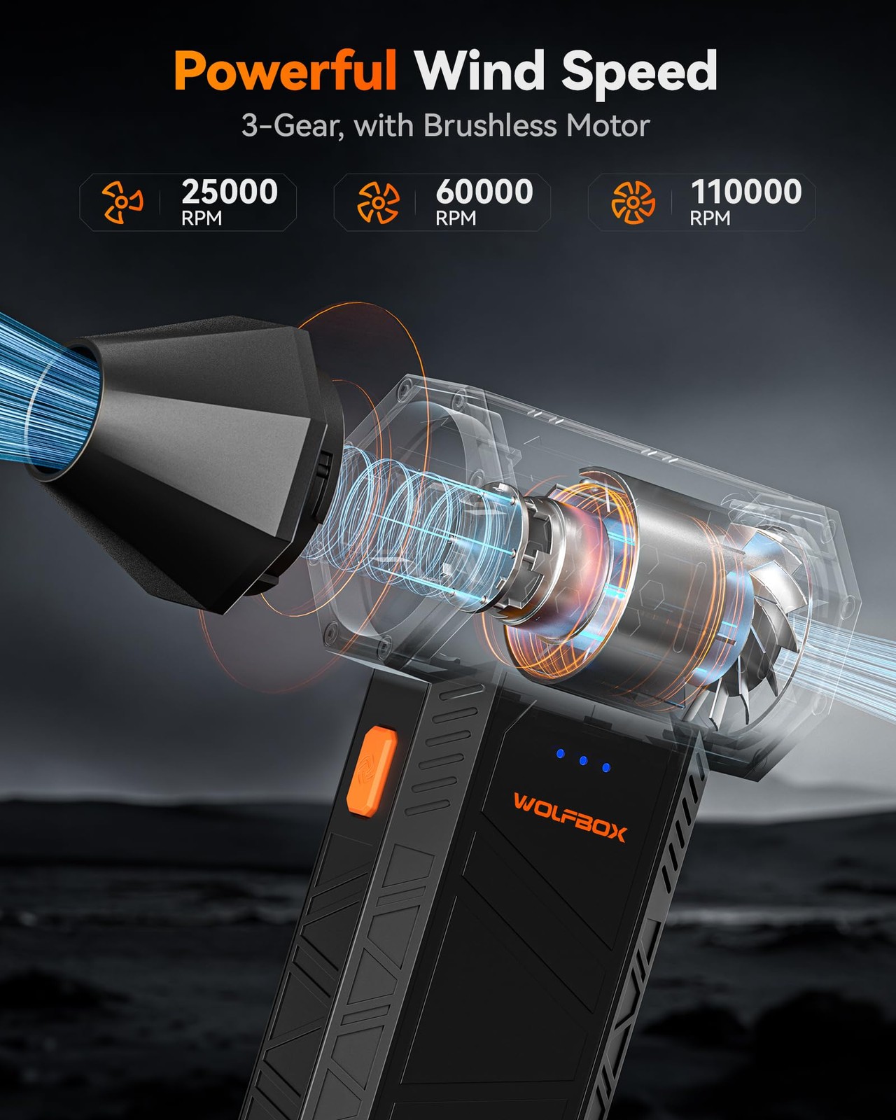 WOLFBOX MF50 Electric Air Duster 110000 RPM 4‑Nozzle Turbo Cleaner Type‑C Cable WOLFBOX MF50 Electric Air Duster 110000 RPM 4‑Nozzle Turbo Cleaner Type‑C Cable