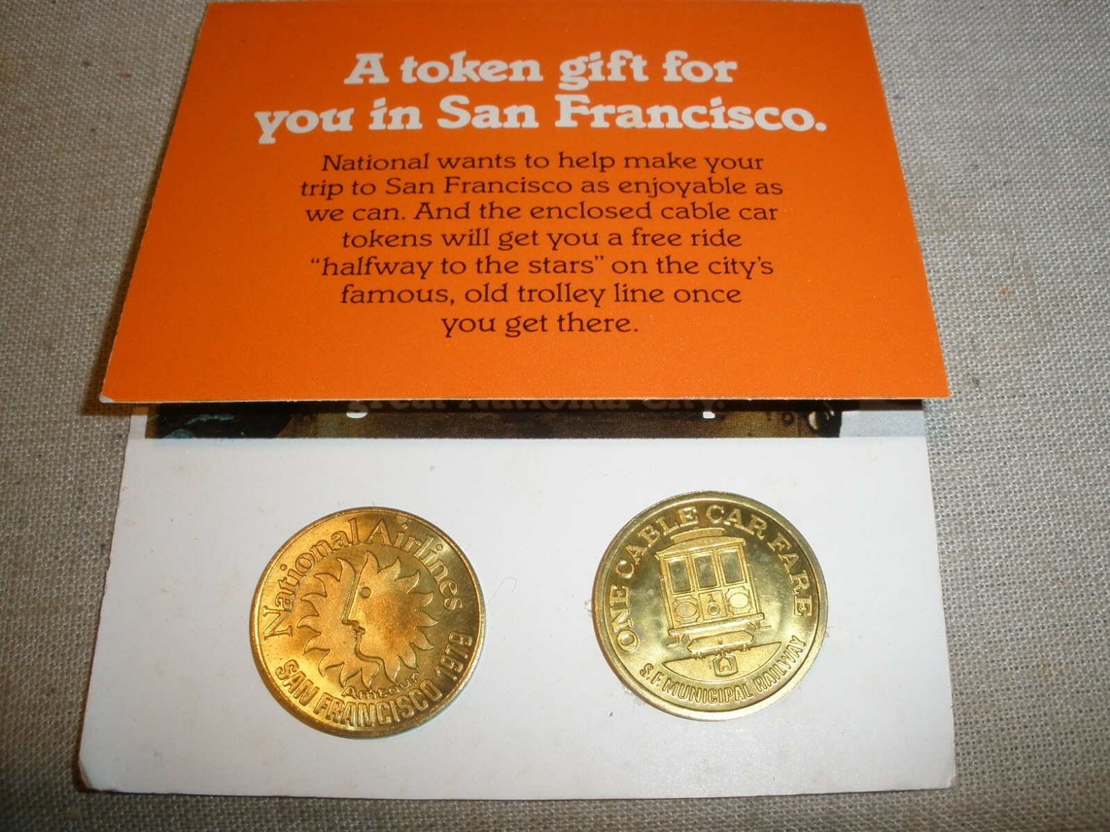1979 National Airlines Promo, 2 San Francisco Cable Car Tokens, Trolley CA 1979 National Airlines Promo, 2 San Francisco Cable Car Tokens, Trolley CA