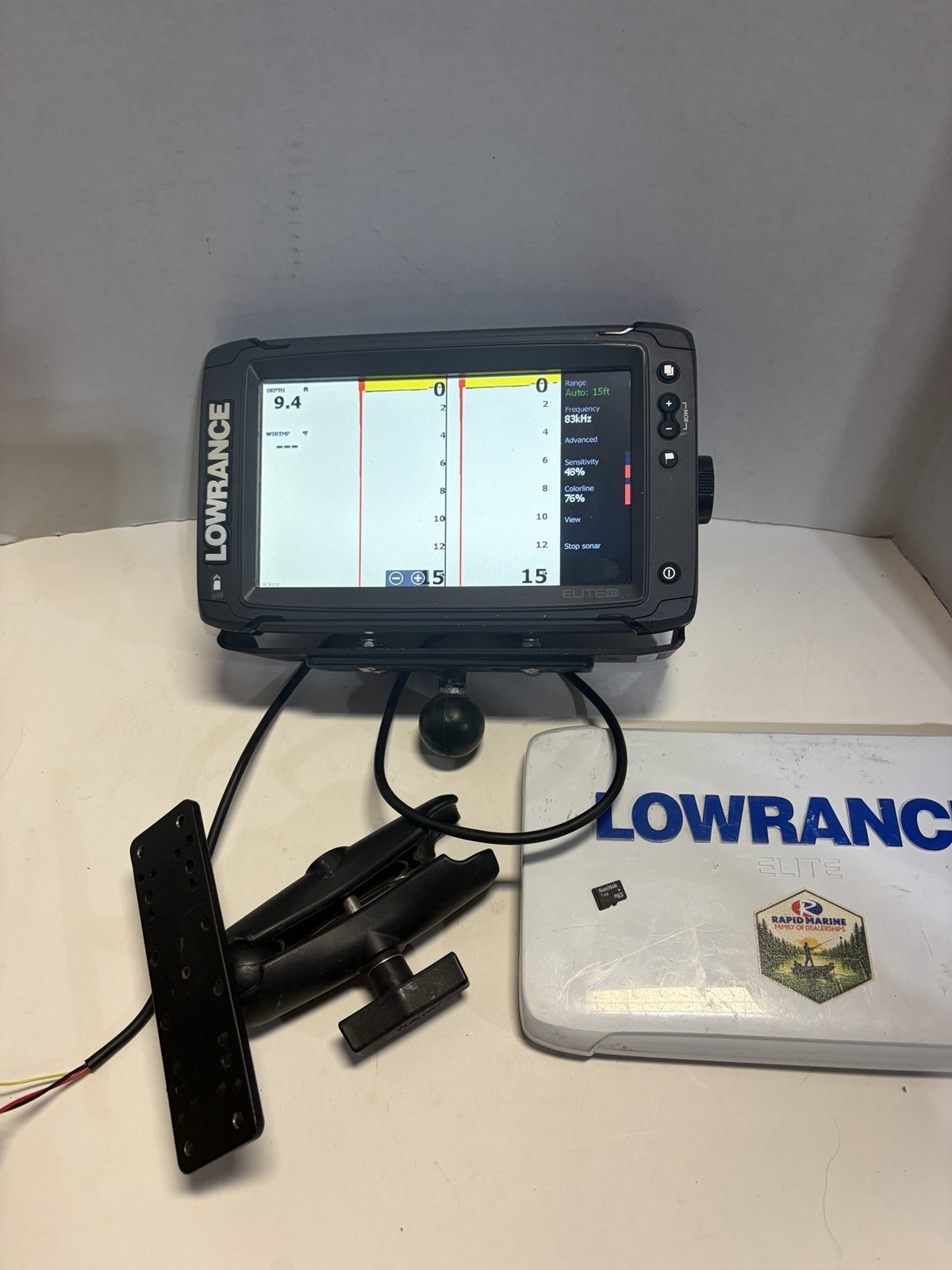 Lowrance Elite-9 Ti Fish Finder / GPS - Power Cable, Ram Mount, Sun Cover, Card Lowrance Elite-9 Ti Fish Finder / GPS - Power Cable, Ram Mount, Sun Cover, Card