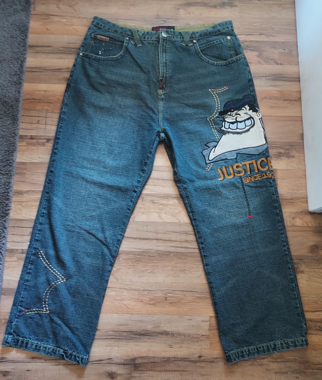 Rare VTG Y2K Justice Wide Leg Jeans 44x30 Skater Baggy Street Hip hop 90s Grunge Rare VTG Y2K Justice Wide Leg Jeans 44x30 Skater Baggy Street Hip hop 90s Grunge