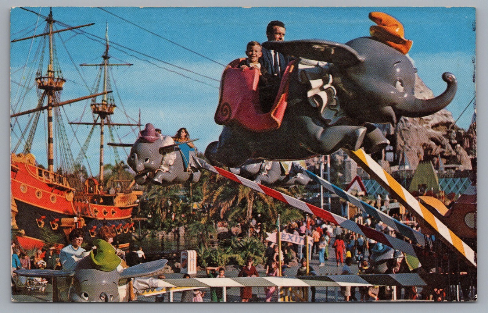 Disneyland Flying Dumbo Elephant Fantasyland Pirate Ship Postcard Disneyland Flying Dumbo Elephant Fantasyland Pirate Ship Postcard