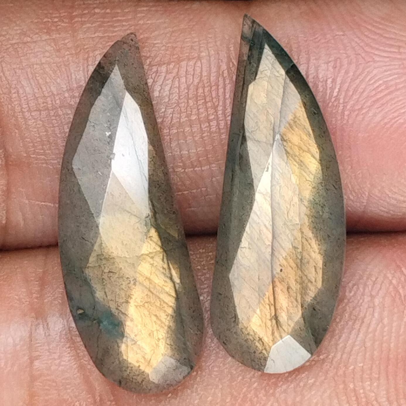 Elegant Labradorite Faceted Cabochon Pair Gemstone Delight for Crafters 8x25 MM
