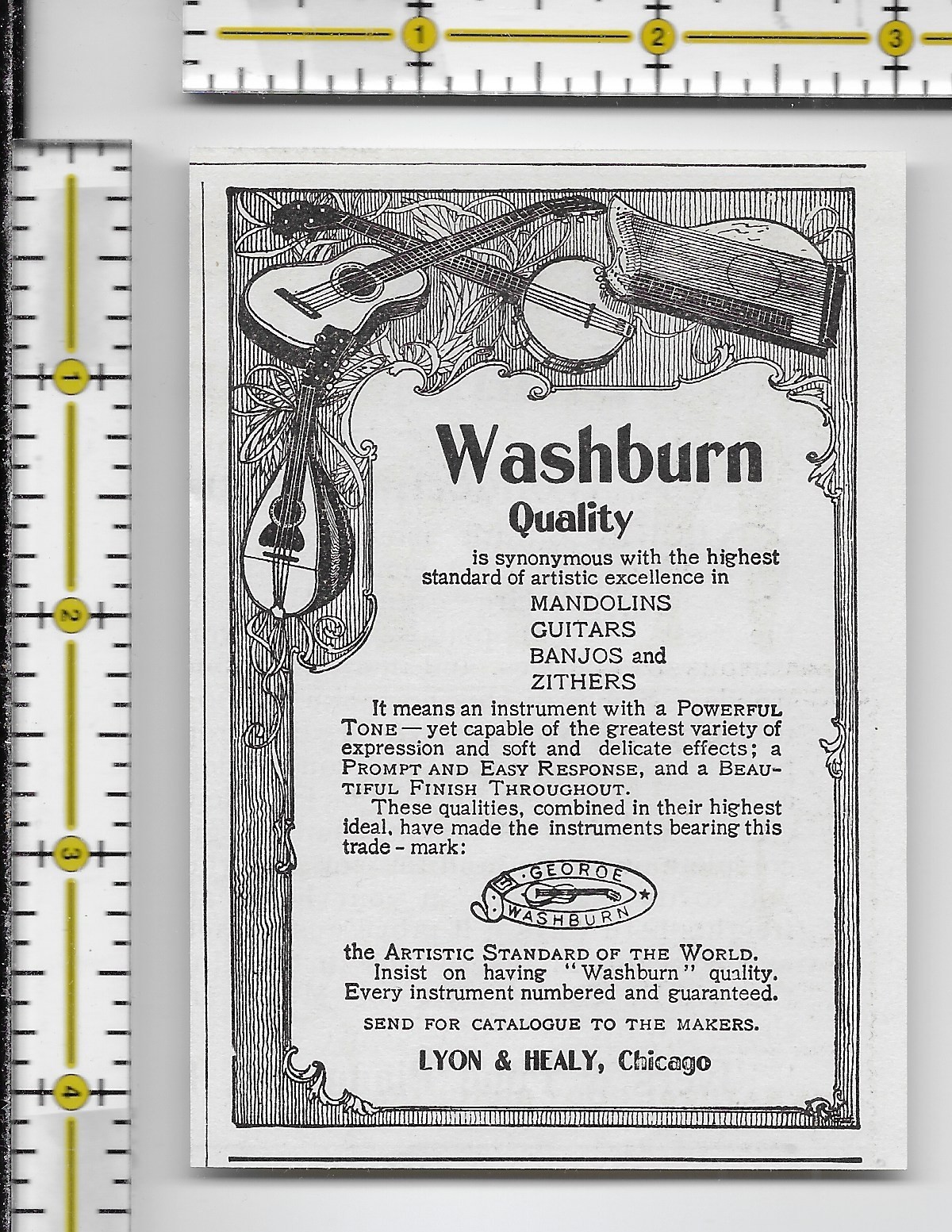 Washburn music instruments guitar banjo mandolin 1898 magazine small print ad