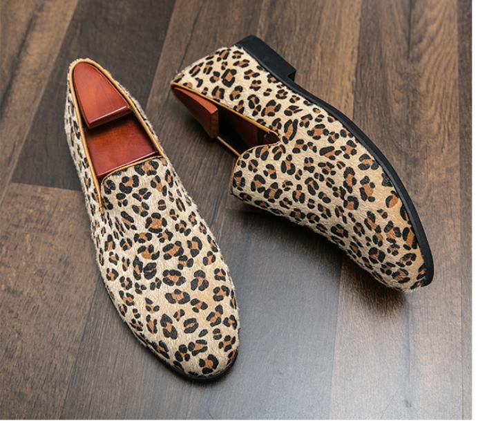 Occident Men's Leopard Print Slip on Round Toe Loafers Casual Formal Club Shoes