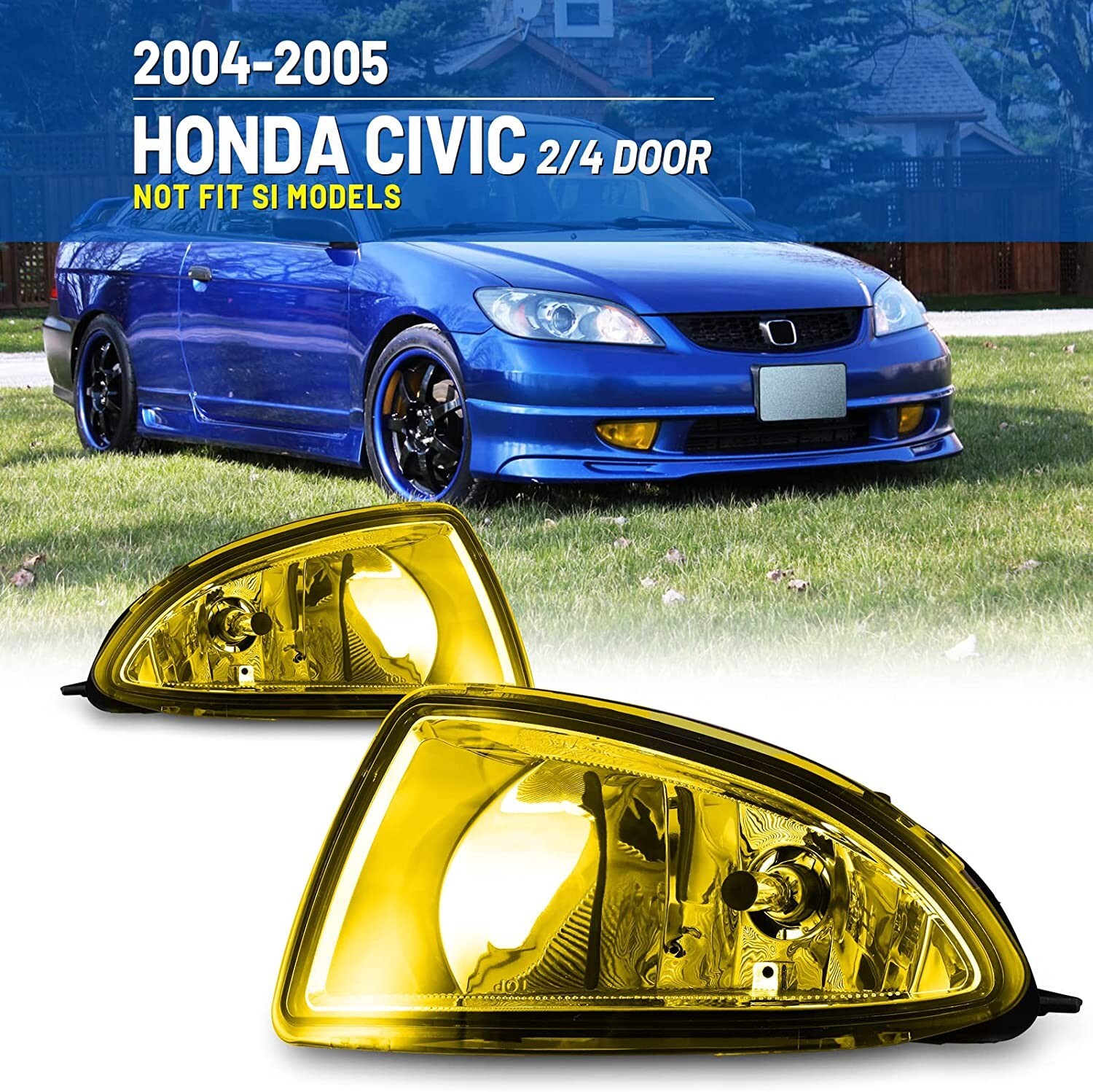 Pairs for 2004-2005 Honda Civic 2/4Dr Bumper Fog Lights Lamps+Switch+Wirings Pairs for 2004-2005 Honda Civic 2/4Dr Bumper Fog Lights Lamps+Switch+Wirings
