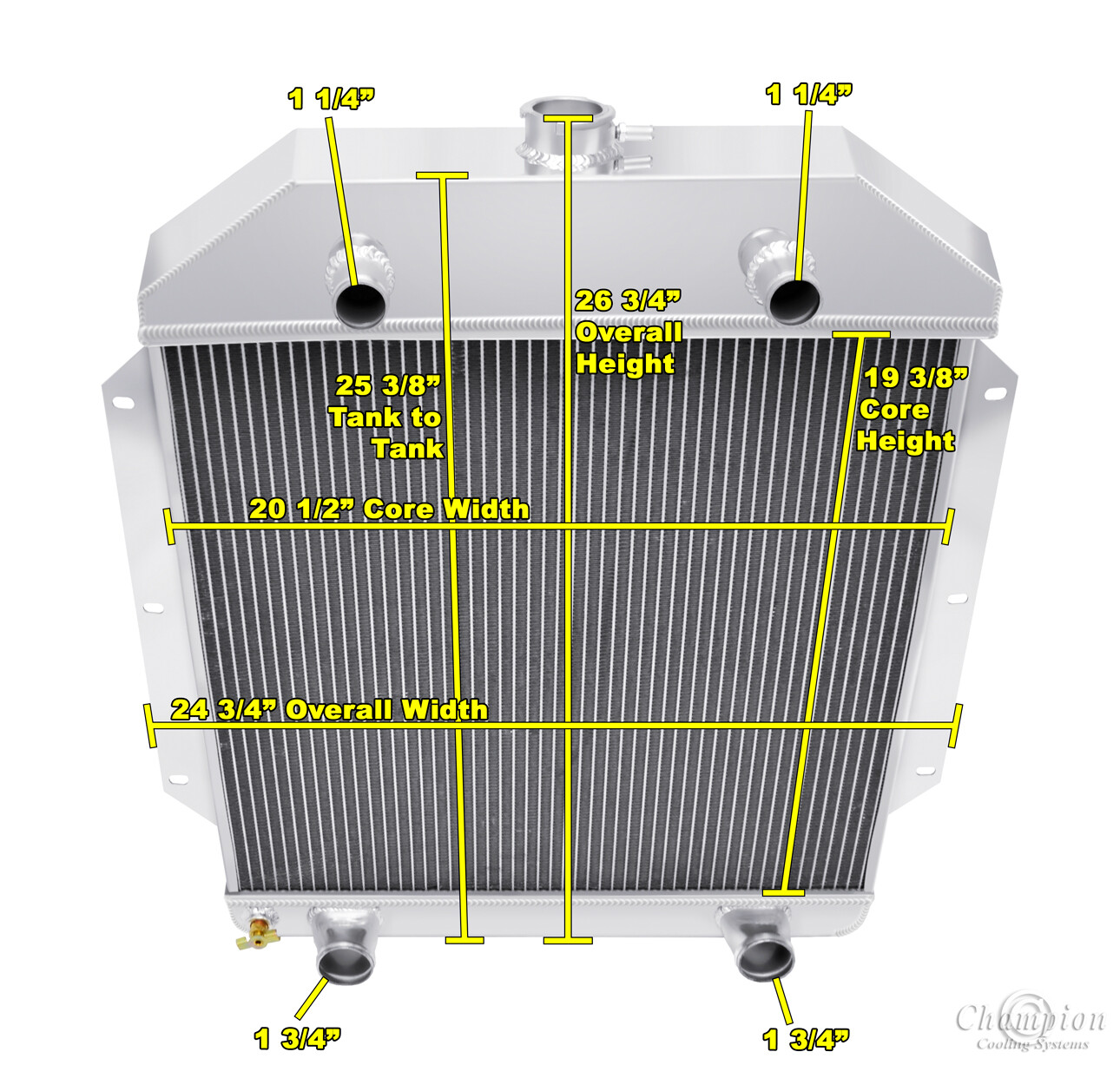 KR Champion 2 Row Radiator Flathead Configuration for 1949 - 1953 Ford Cars