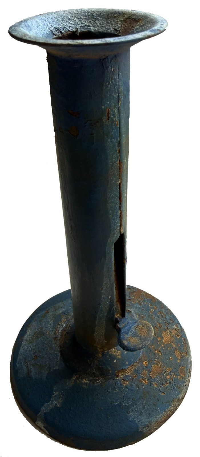 1800s Antique Vintage Hog Scraper Pushup Candlestick early BLUE paint 1800s Antique Vintage Hog Scraper Pushup Candlestick early BLUE paint