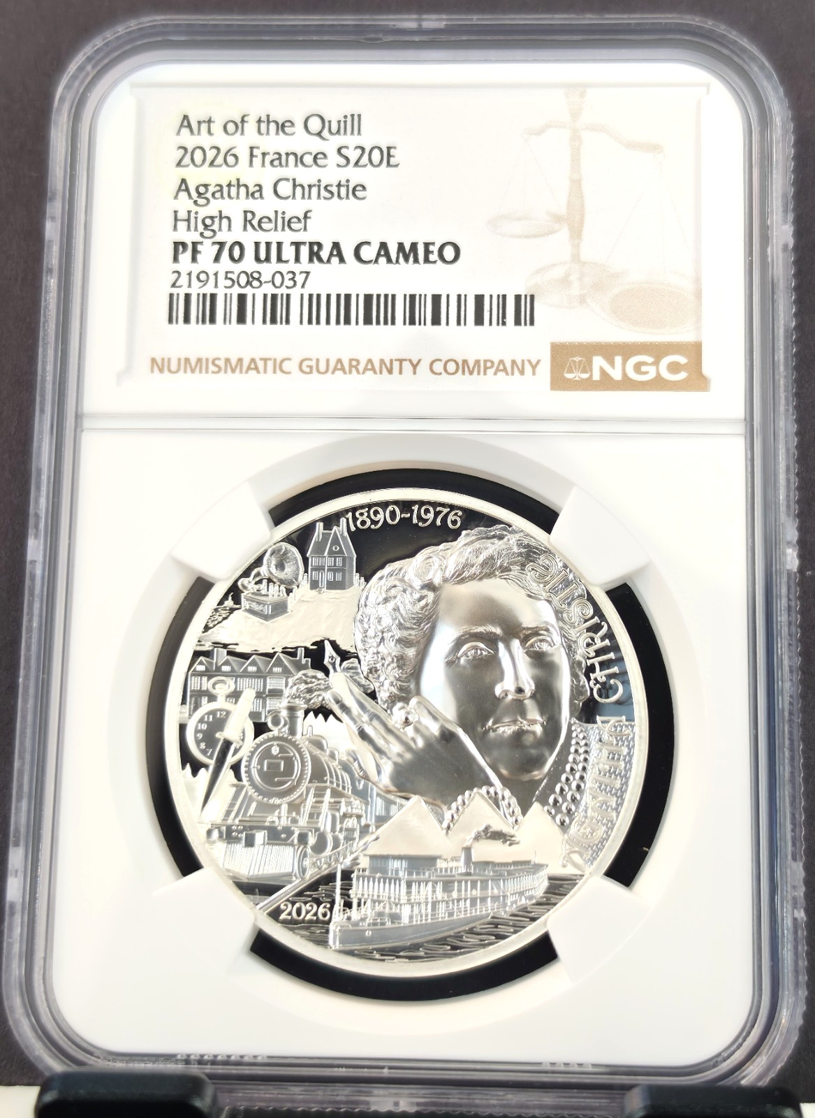 2026 FRANCE SILVER 20 EURO AGATHA CHRISTIE HIGH RELIEF NGC PF 70 ULTRA CAMEO 2026 FRANCE SILVER 20 EURO AGATHA CHRISTIE HIGH RELIEF NGC PF 70 ULTRA CAMEO