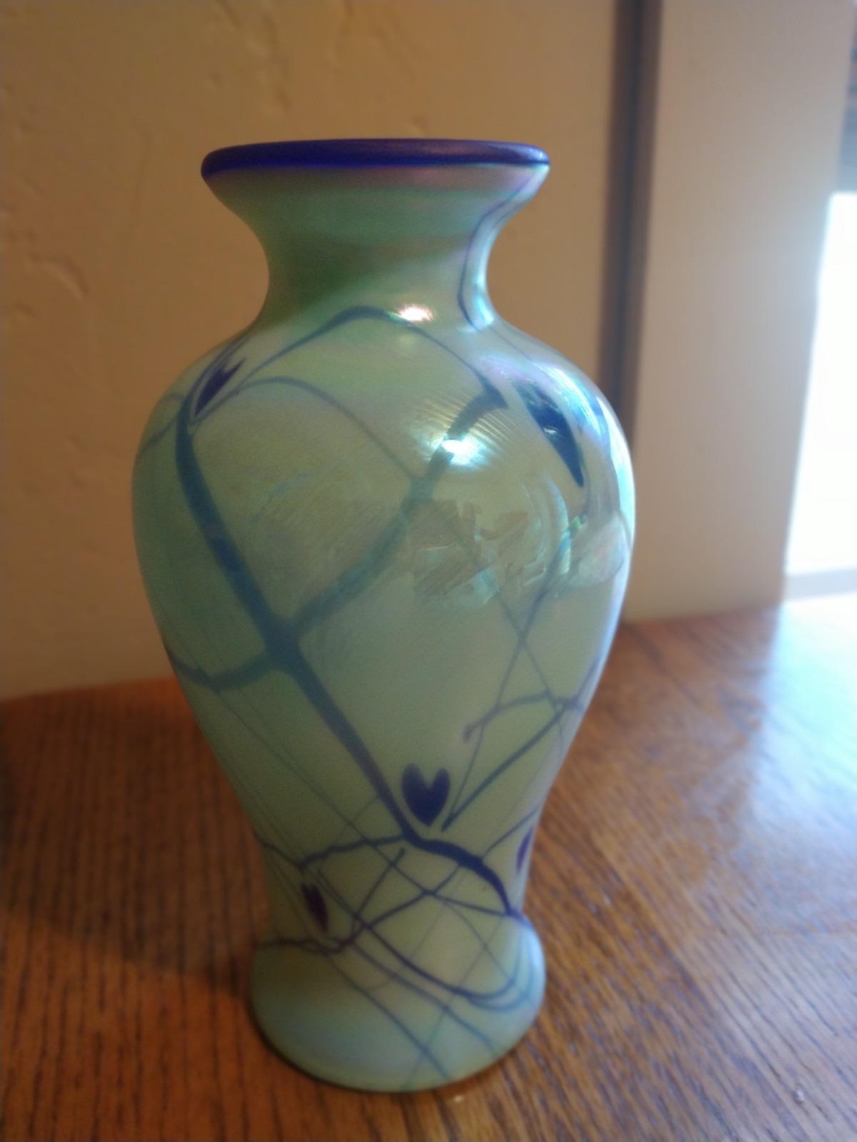 Fenton Dave Fetty Hanging Hearts Vase - Seamist & Cobalt - Rare find 