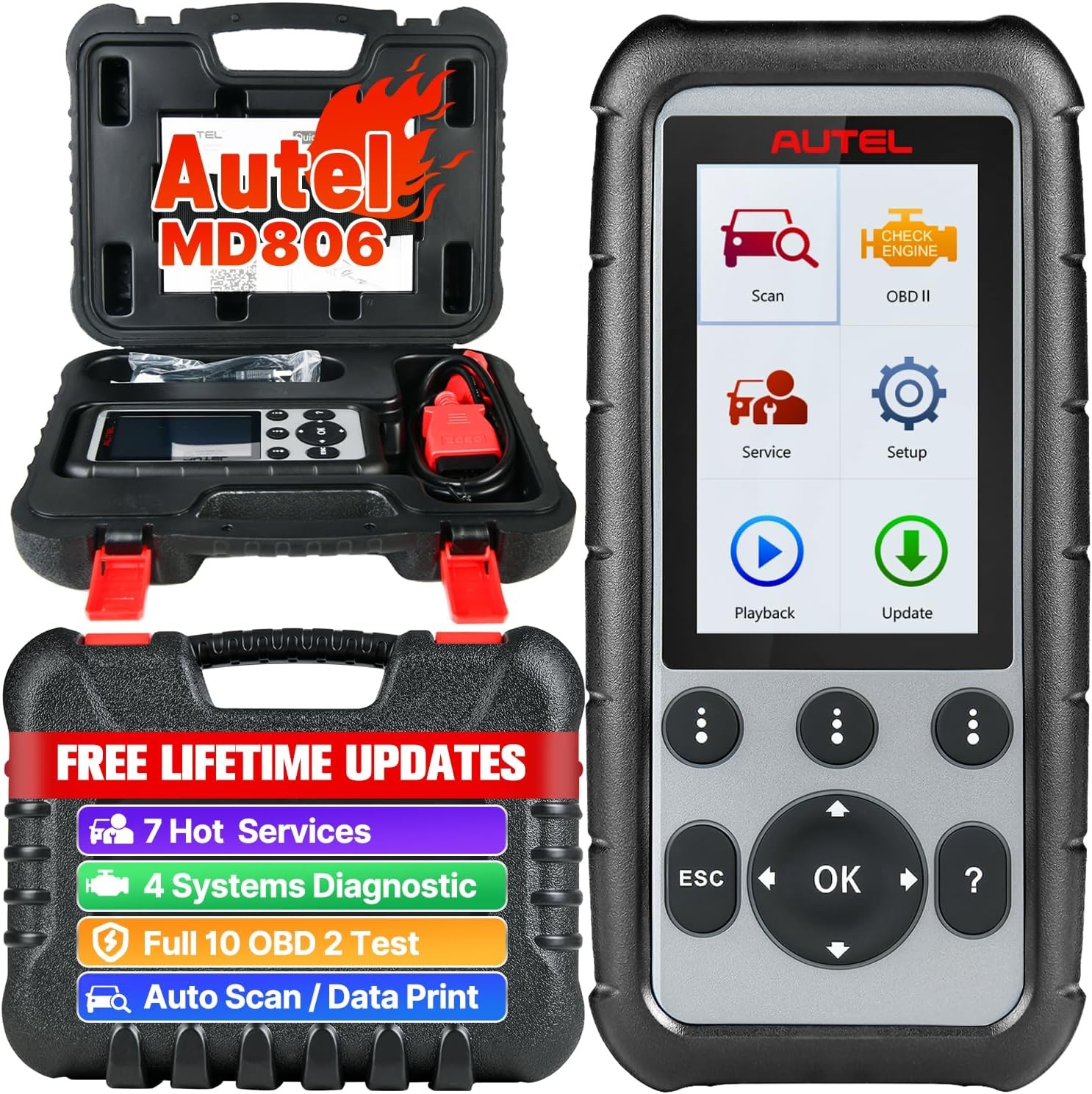 Autel MaxiDiag MD806 OBD2 Scanner, Engine Transmission 4 Systems Diagnostic Tool