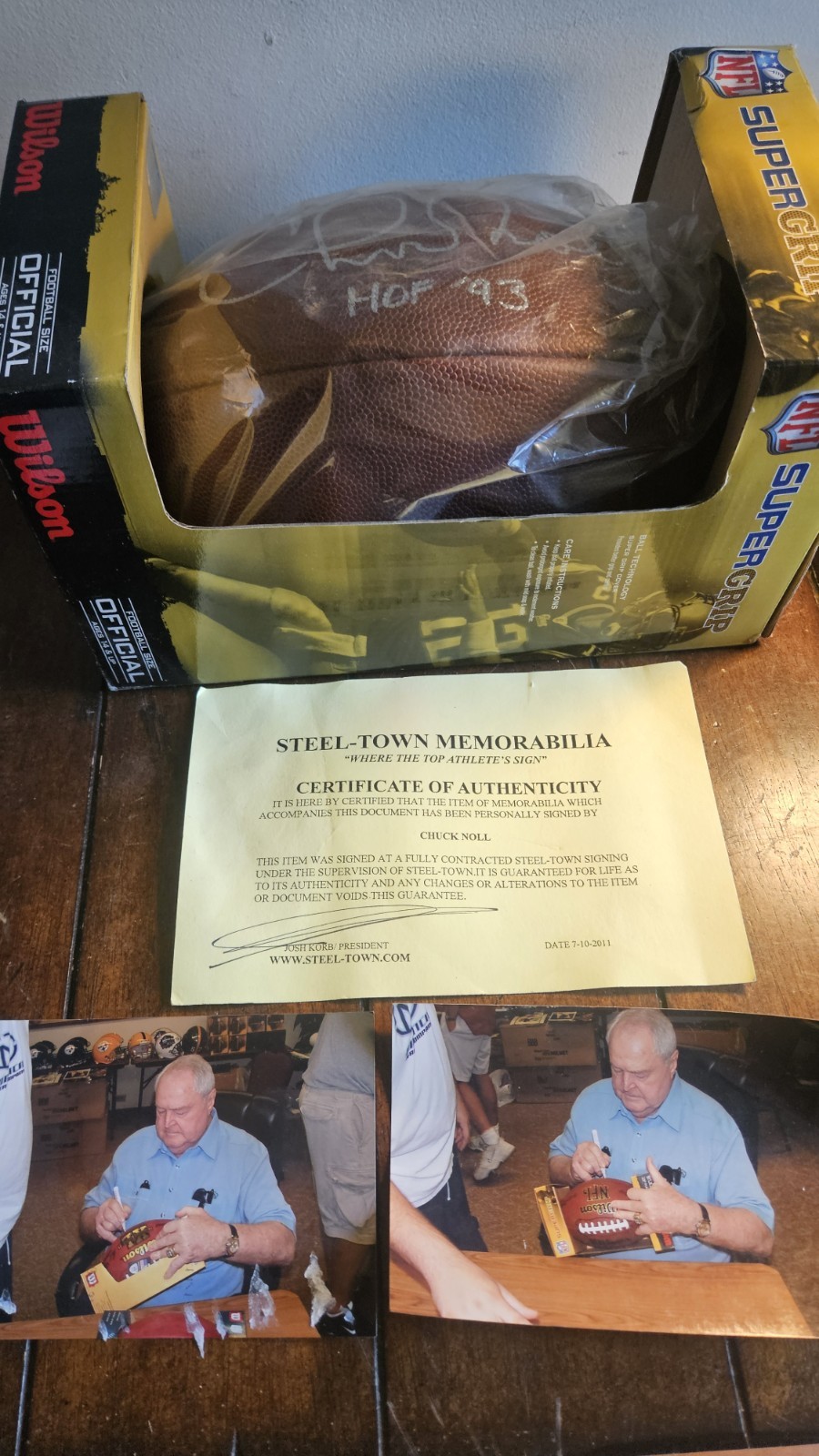 Chuck Noll Signed Wilson NFL Football 4X SB Champs Pittsburgh Steelers With Coa 