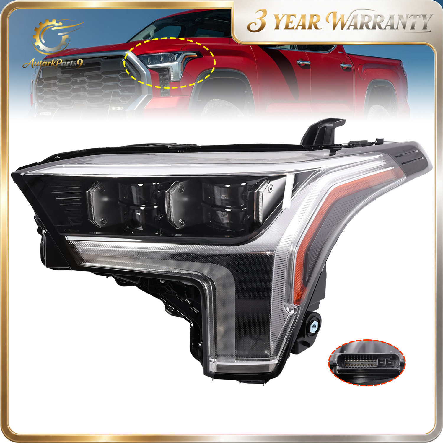 Left Driver Full LED Headlamp Assembly For Toyota Tundra 2022-23 w/Auto Leveling