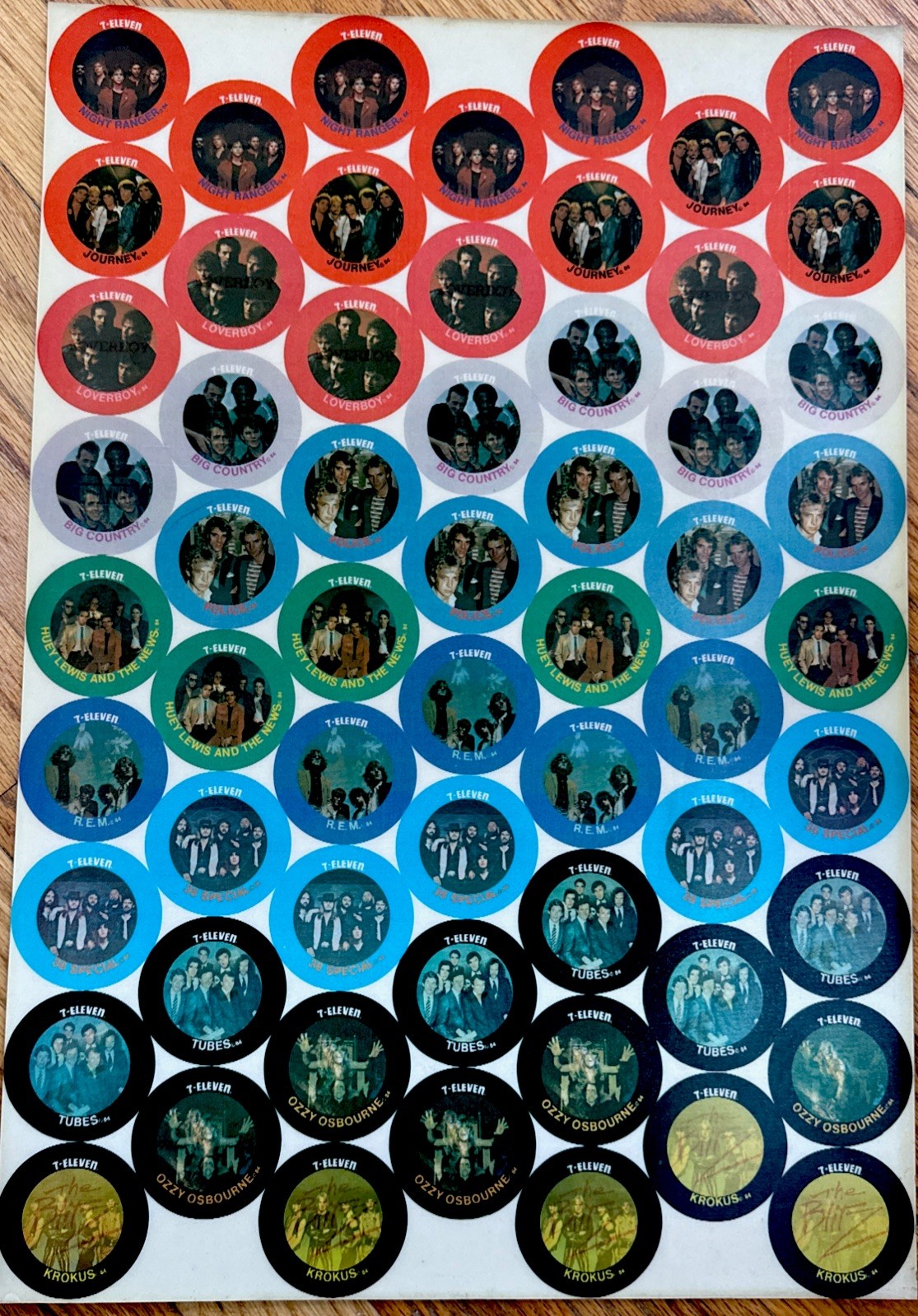 1980s 7-11 Uncut Lenticular 3D Sheet Rock Stars  OZZY KROKUS TUBES REM JOURNEY++