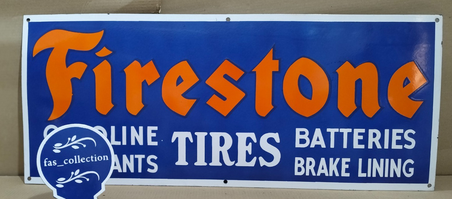 Firestone Tires Porcelain Enamel Sign  36 x 15 Inches 1 Sided
