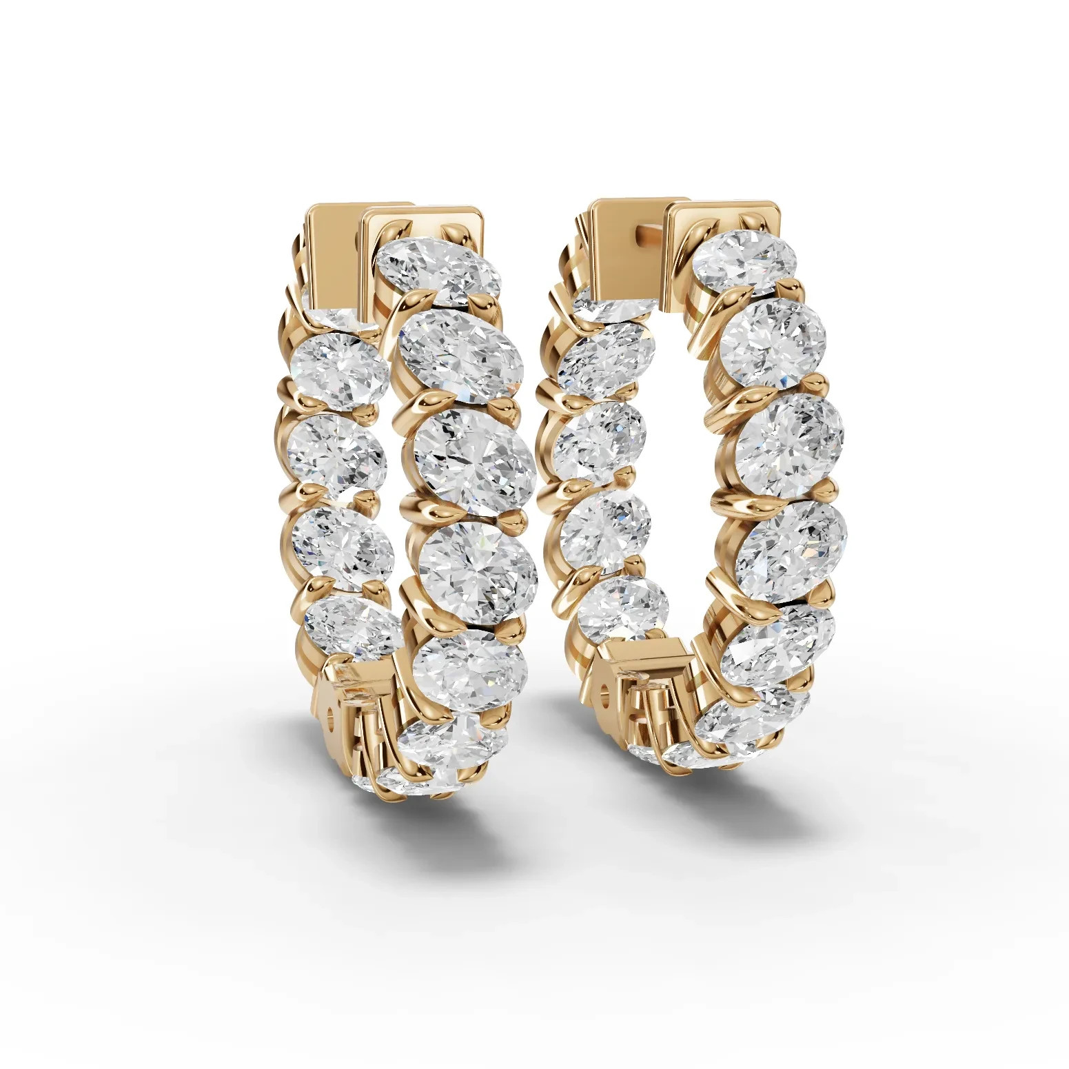 3.53 Ct Oval Basket Lab Grown Diamond 18k Yellow Gold Hoop Earrings