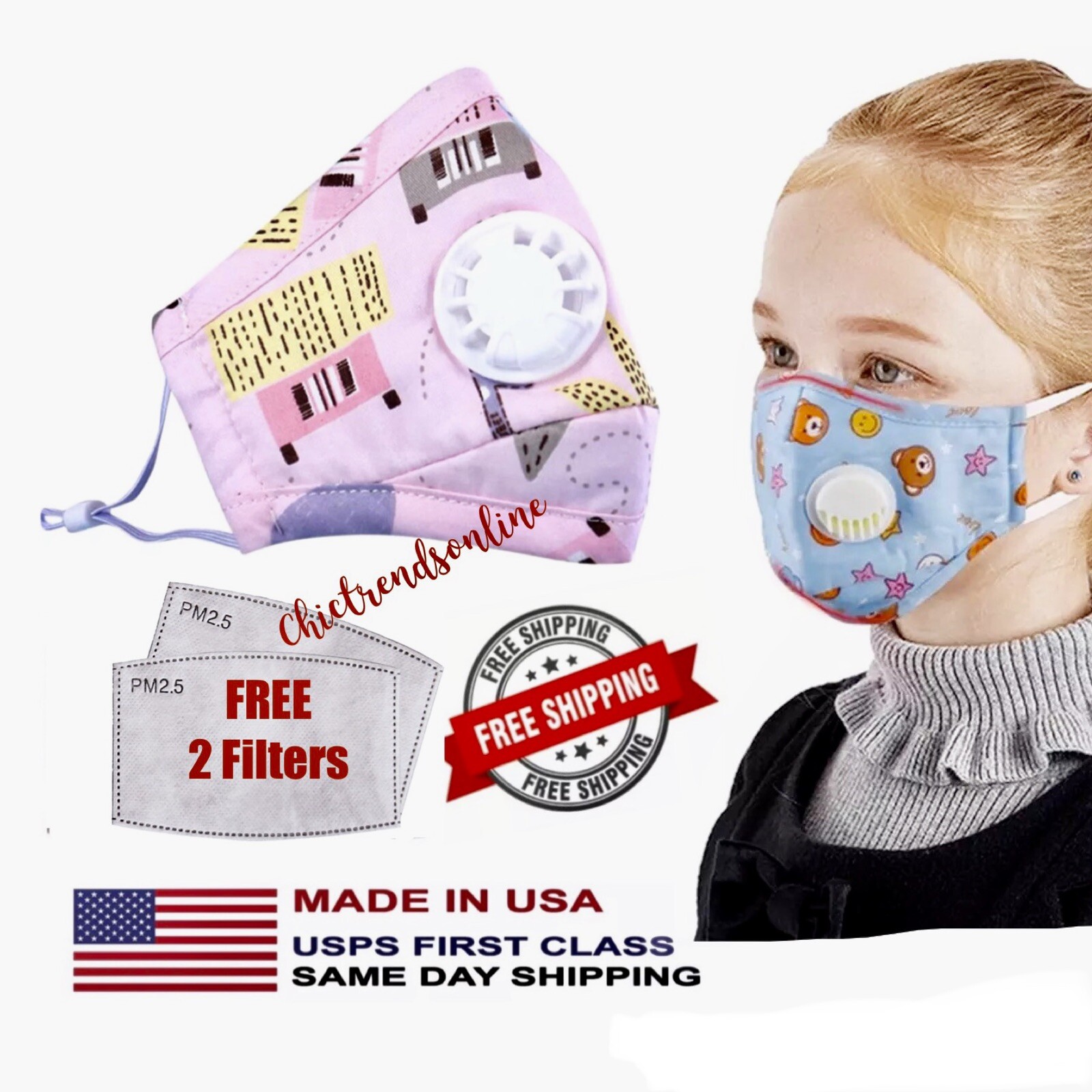 High Quality Kids Face Cover With Free Filters Pink
