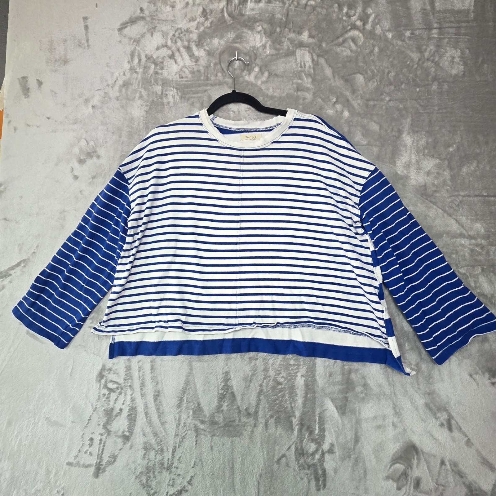 Madewell Blue White Striped Boxy Long Sleeve Tee Cotton Drop Shoulder Small