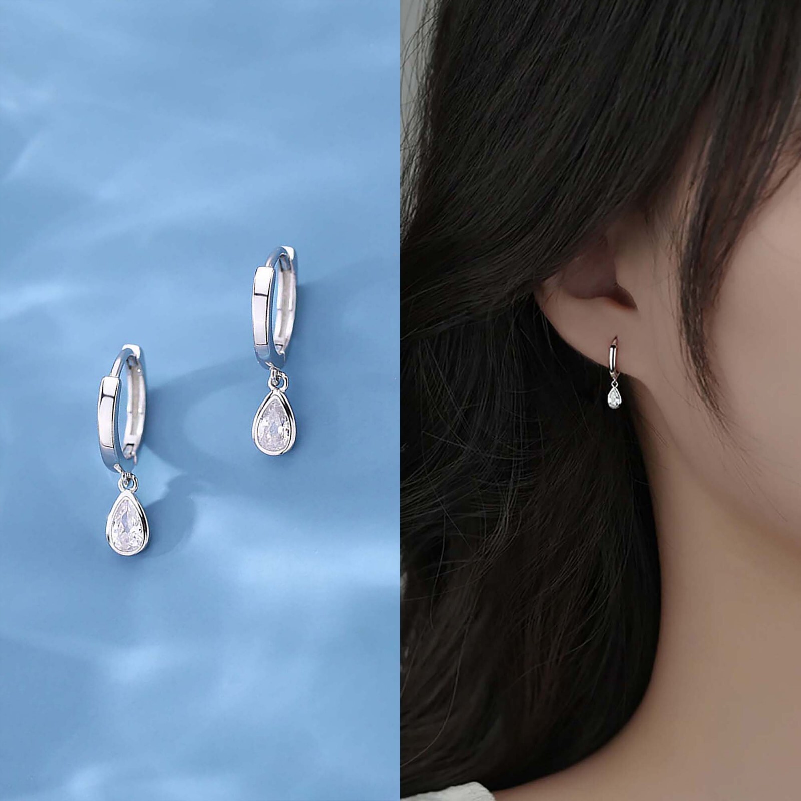 Teardrop Hoop Earrings For Women Dainty Cz Droplet Earrings Fine Jewelry Gift
