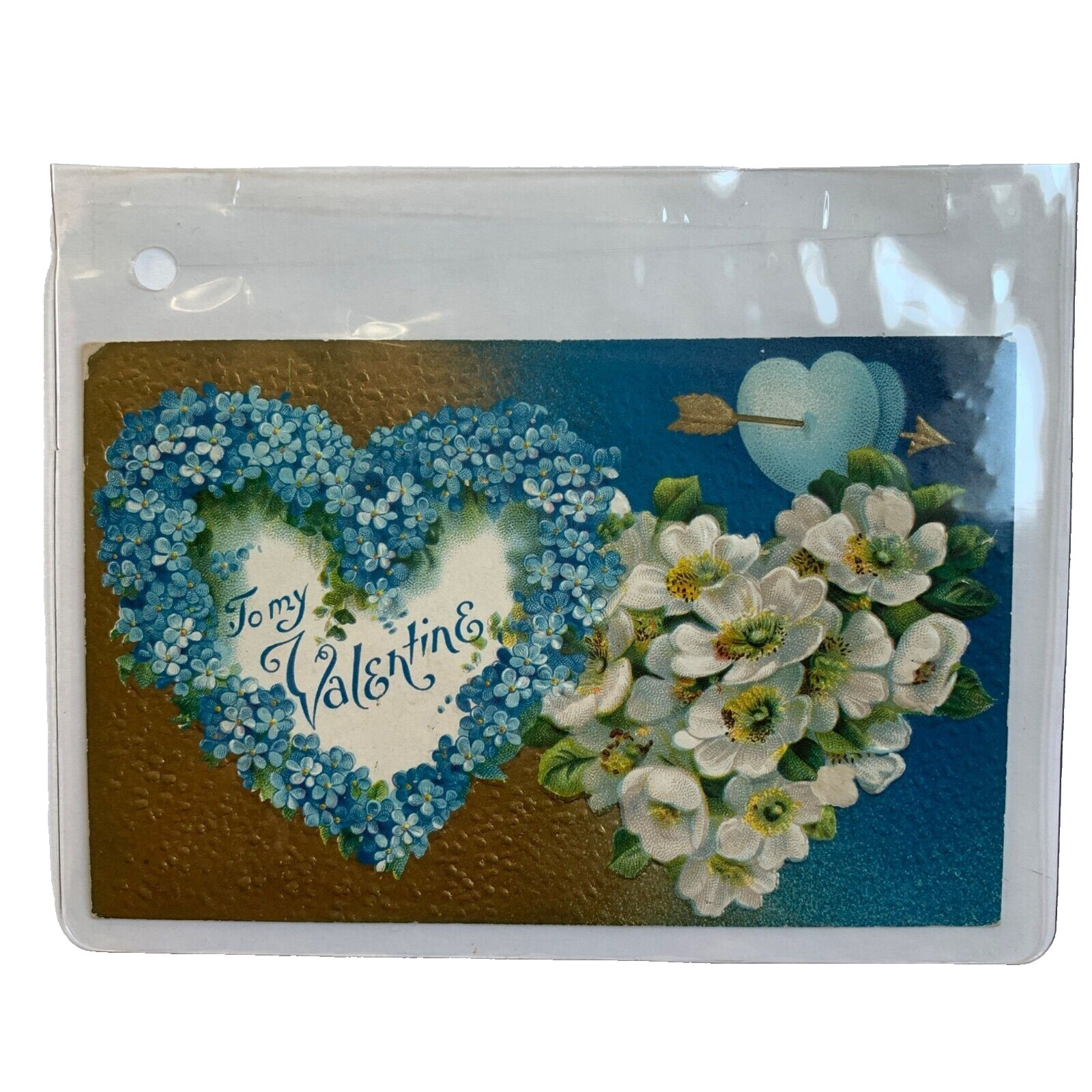 1910 Antique Valentine\'s Day Postcard Blue flowers Hearts 1910 Antique Valentine\'s Day Postcard Blue flowers Hearts