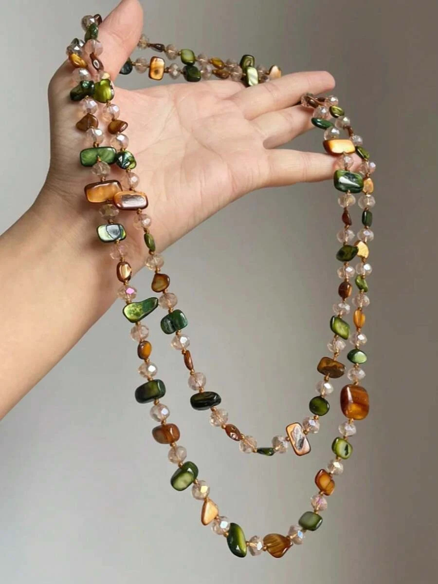 Boho Shell Necklace Double Layer Beaded Beach Jewelry Women Vintage Boho Shell Necklace Double Layer Beaded Beach Jewelry Women Vintage