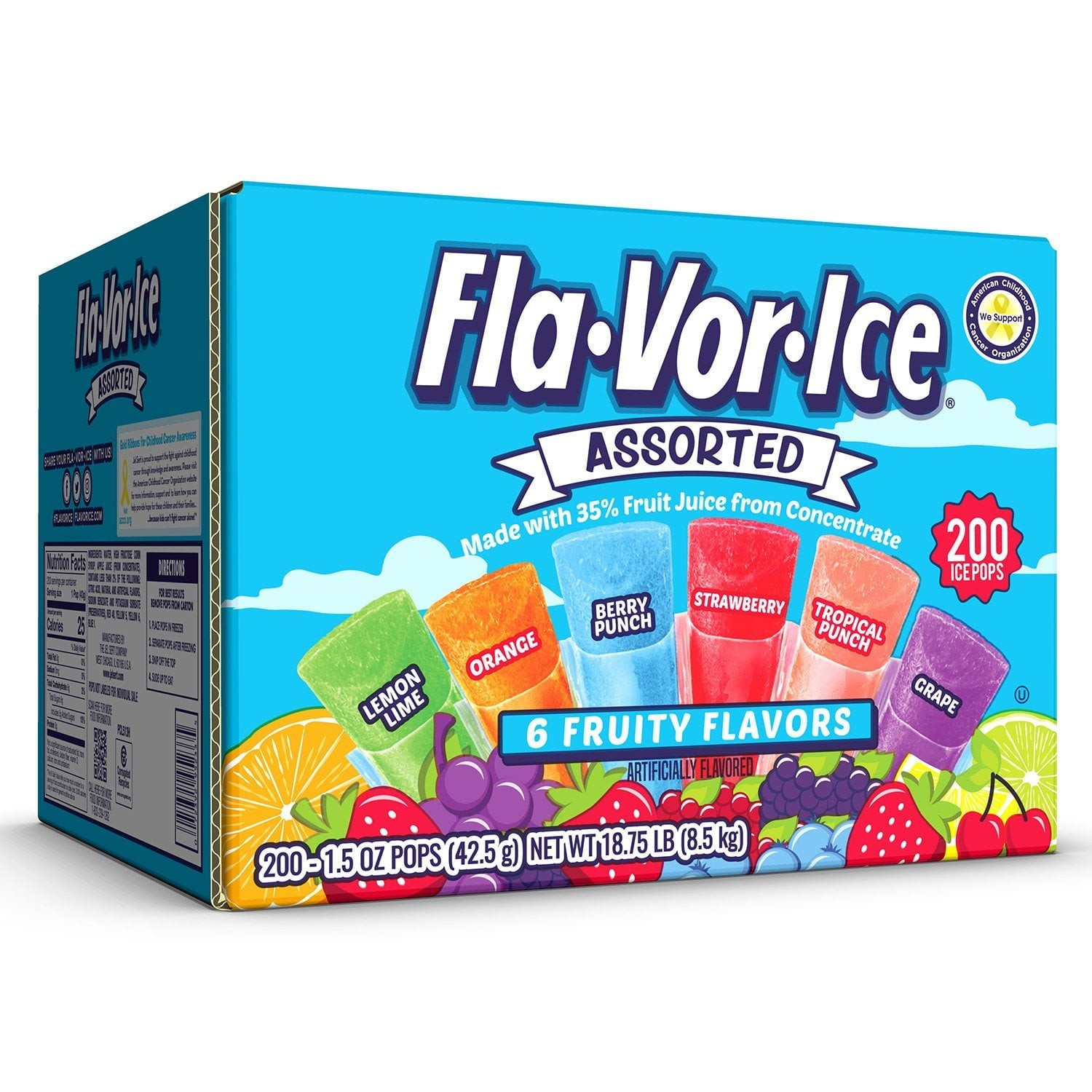 Fla-Vor-Ice Giant Freezer Pops, 1.5 oz., 200 Pack, Assorted Flavors\\