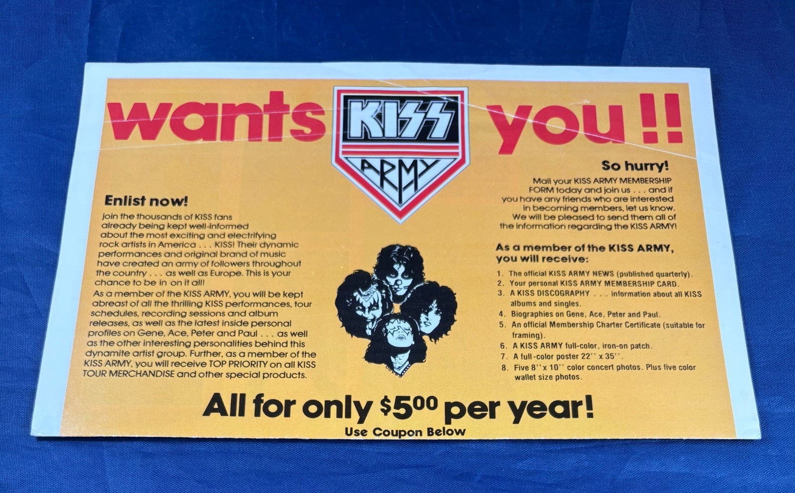 KISS Kiss Army Merchandise Insert merch vintage authentic 1977 Alive II era KISS Kiss Army Merchandise Insert merch vintage authentic 1977 Alive II era