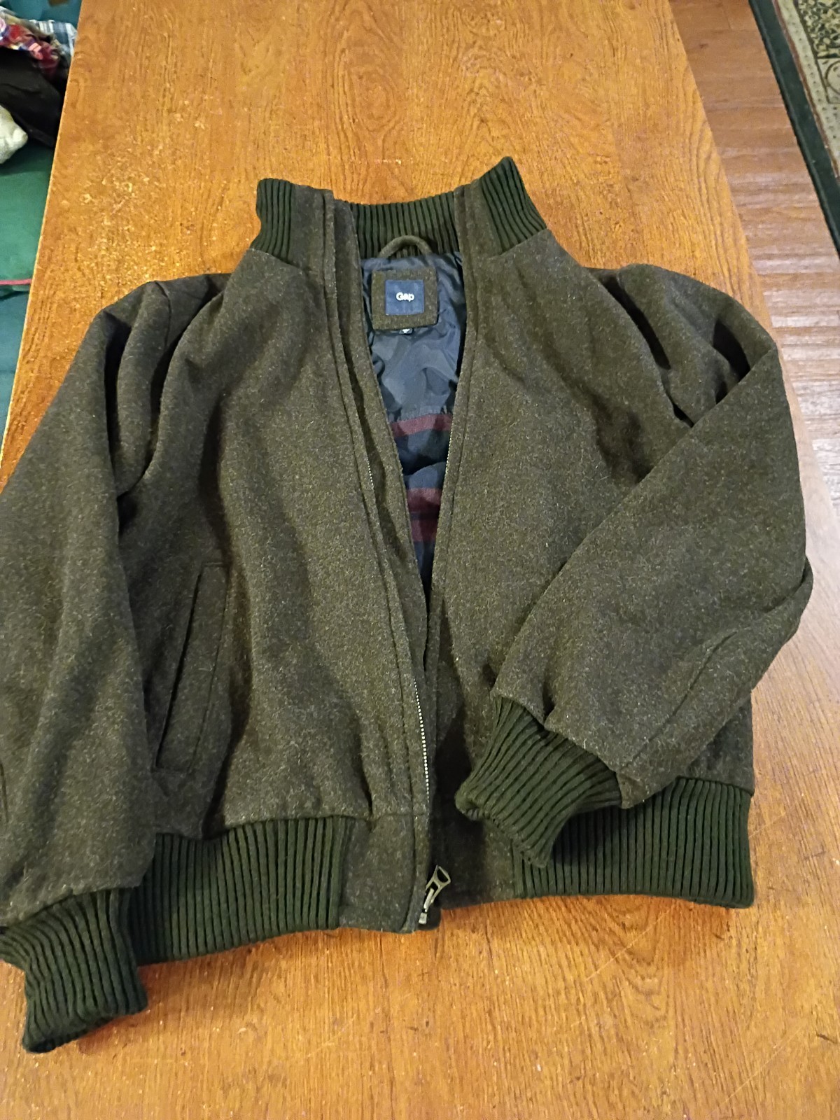 Gap Bomber Jacket - Mens Medium - Wool, Full Zip Plaid Lined Conmar Zip