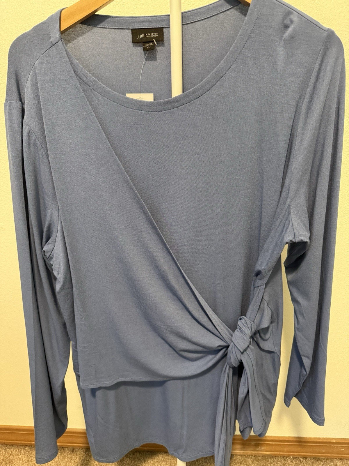 NWT J Jill Wearever Knit Rayon Scoop Neck Long Sleeve Wrap Tie Top Blue XL