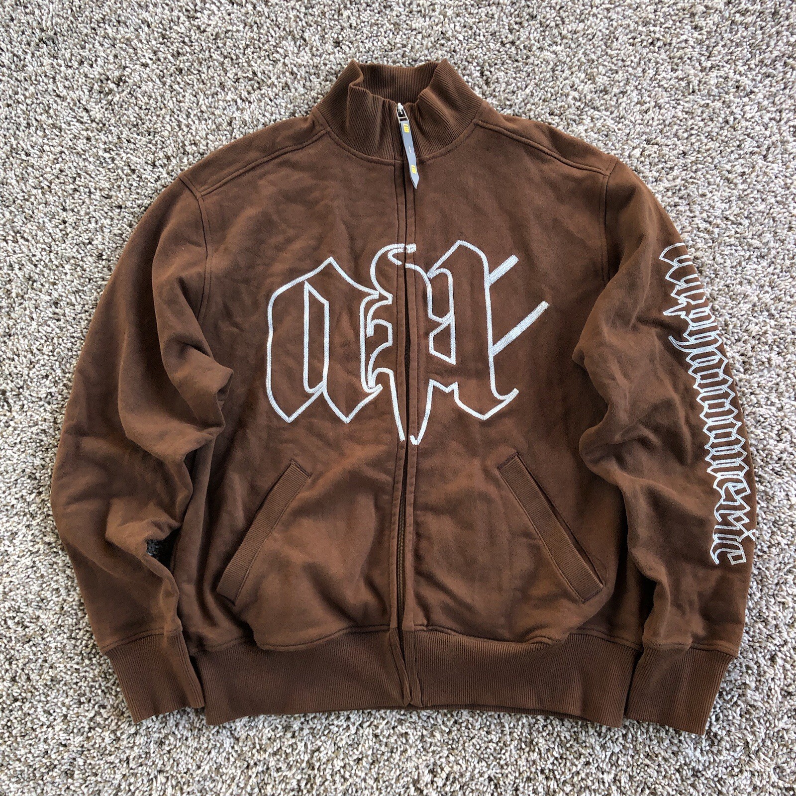 RARE Alphanumeric Full Zip Sweatshirt Mens S Brown Skate Streetwear Jacket Y2K