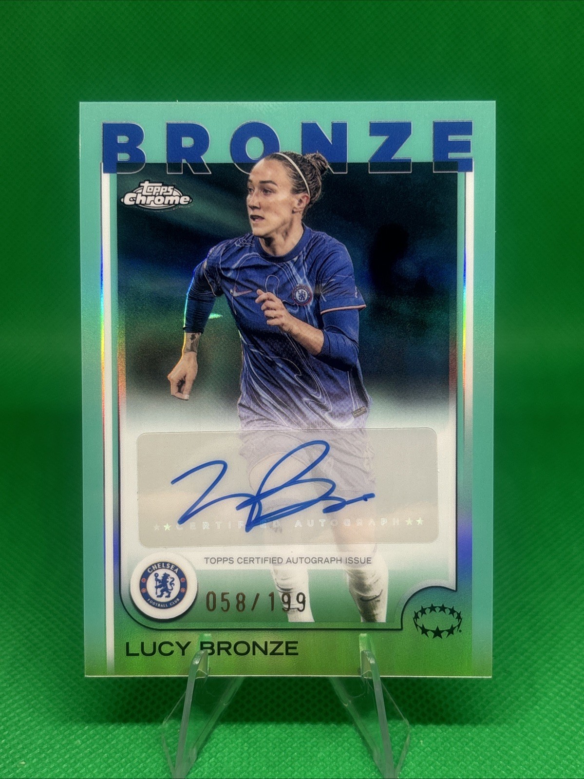 Lucy Bronze 2024-25 Topps Chrome WCL Aqua Auto # /199 - Chelsea FC Lucy Bronze 2024-25 Topps Chrome WCL Aqua Auto # /199 - Chelsea FC