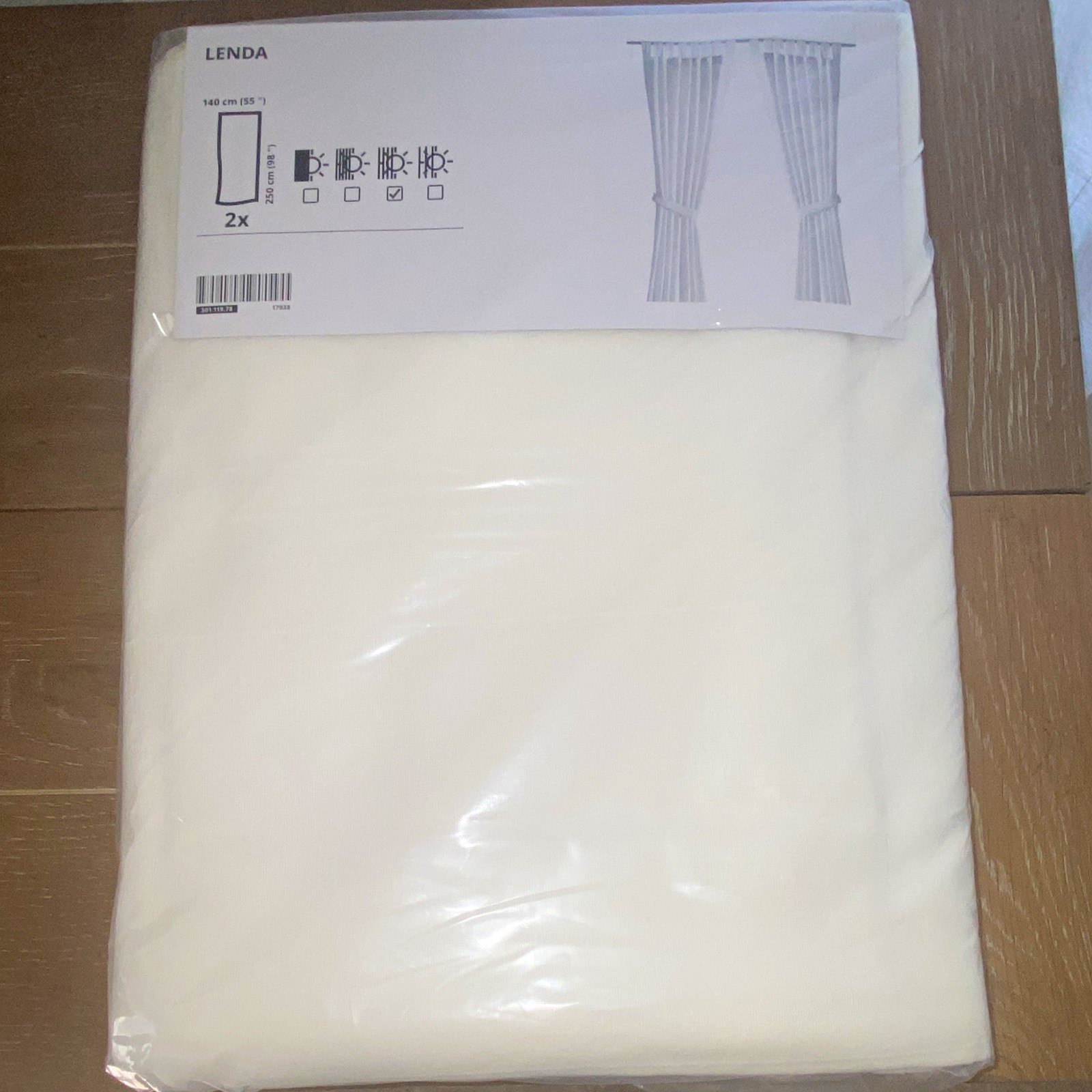 IKEA LENDA White 100% Cotton Curtain Panels 55x98 Light Filter Tab Top 2pk