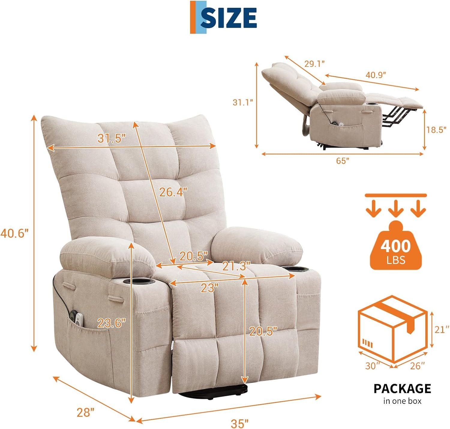 Oversized Power Lift Recliner Chair with Heat and Massage Electric Lift Recliner Oversized Power Lift Recliner Chair with Heat and Massage Electric Lift Recliner